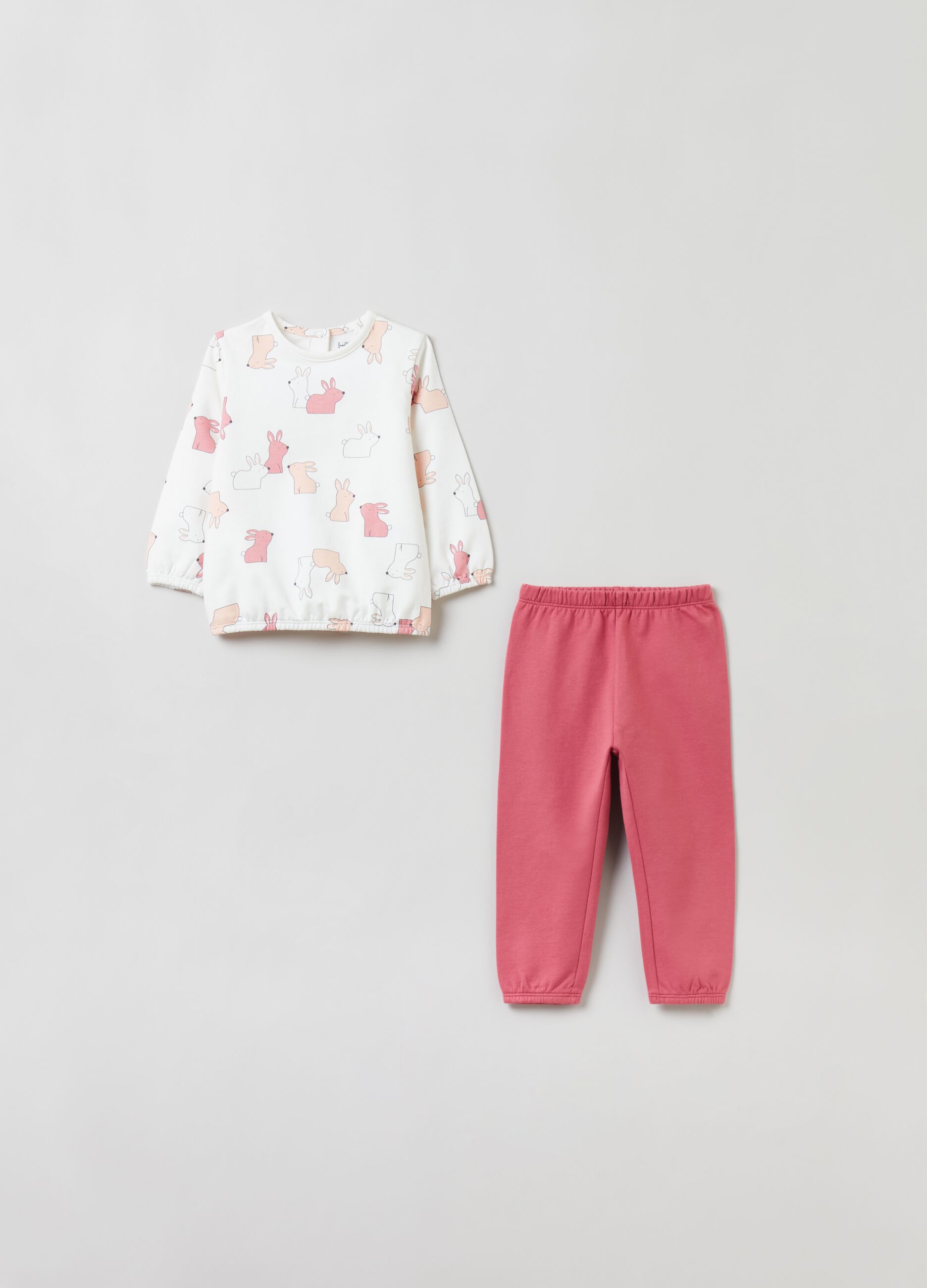 Pigiama lungo in cotone con stampa Bianco Rosa FAGOTTINO da Bimba