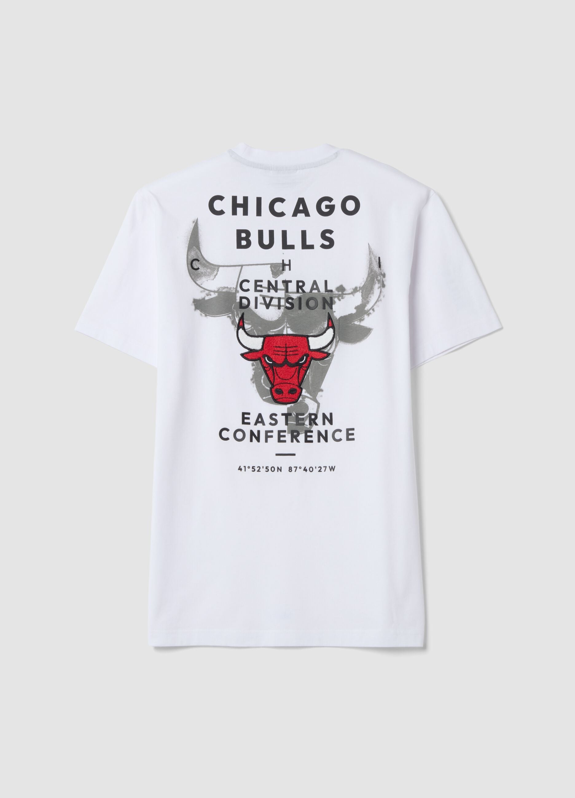 White pure cotton T-shirt with Chicago Bulls print