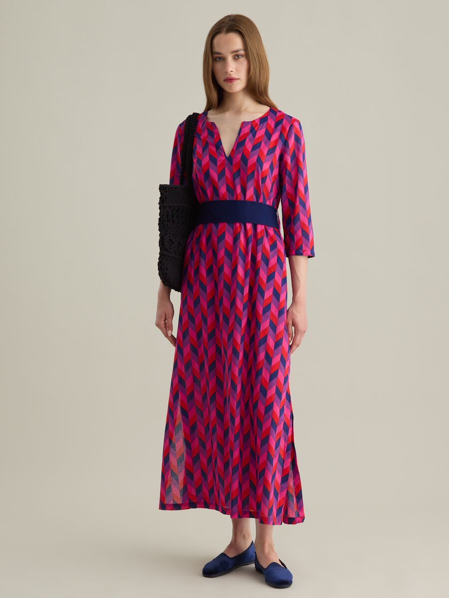 Women's Long Dress in Pure Cotton Multicolour Regular Fit_0