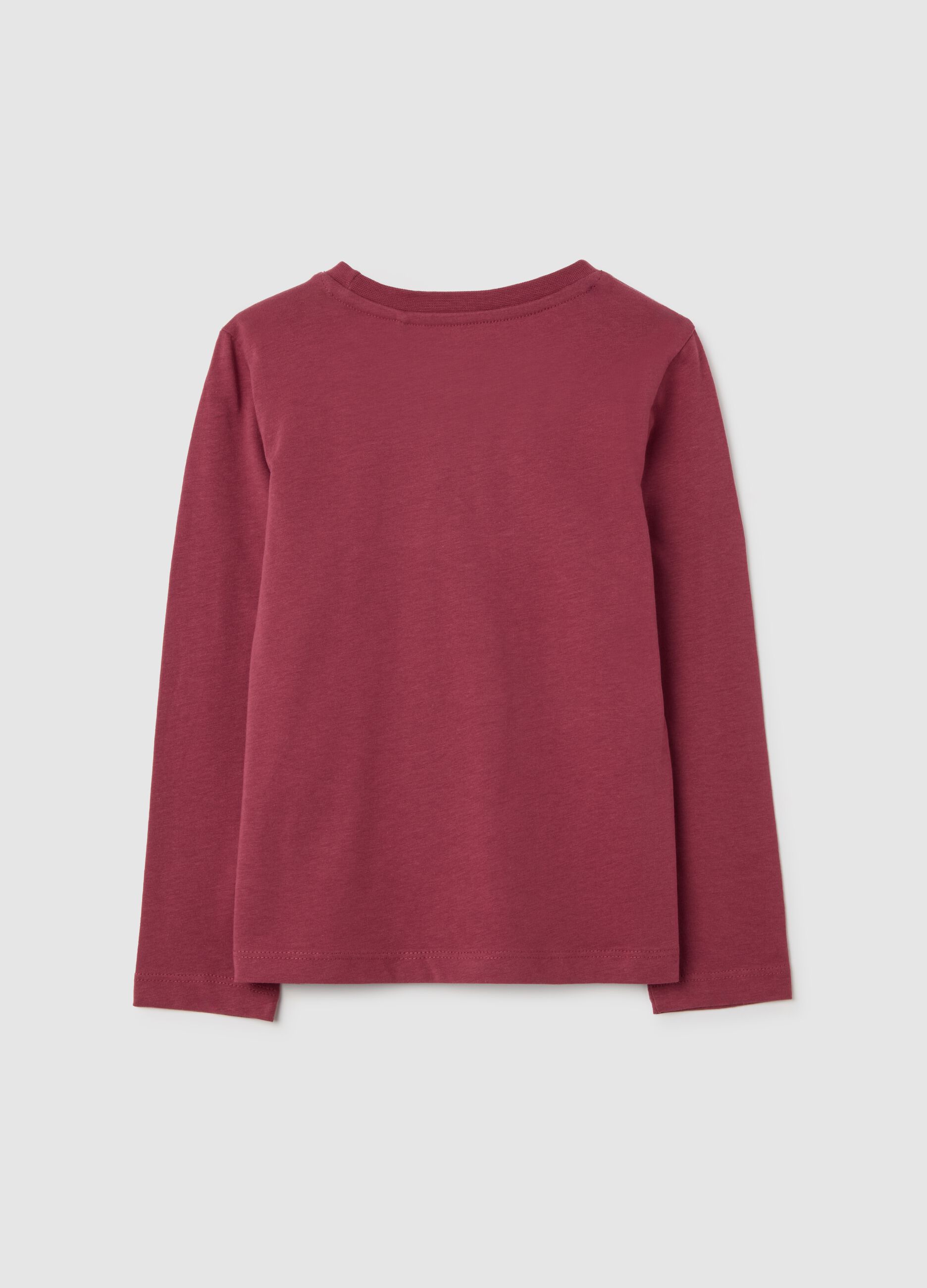 Girls' pure red cotton regular fit top with stars