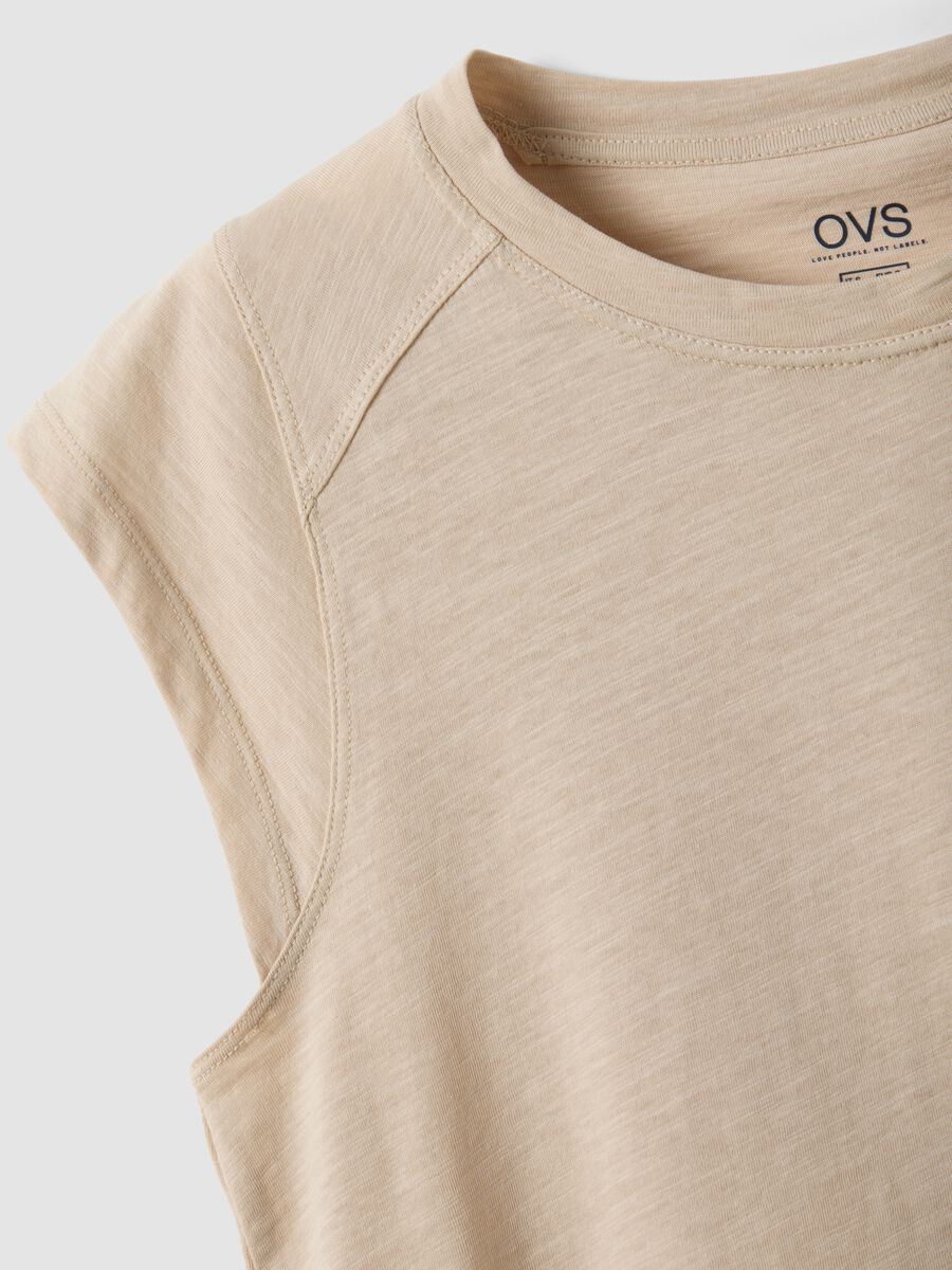 Beige short sleeve pure cotton T-shirt regular fit_5
