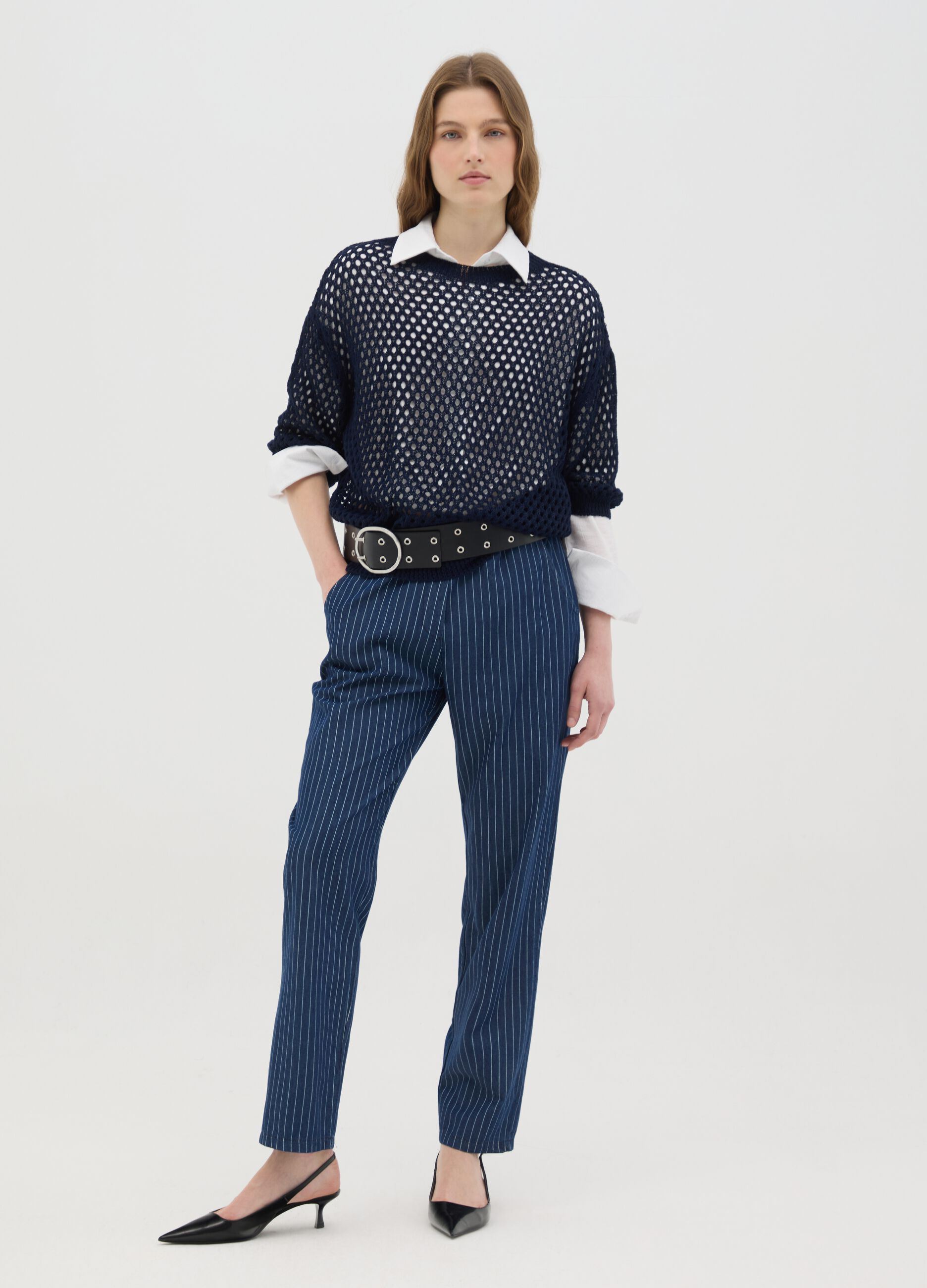 Women's blue pure cotton jumper with regular fit