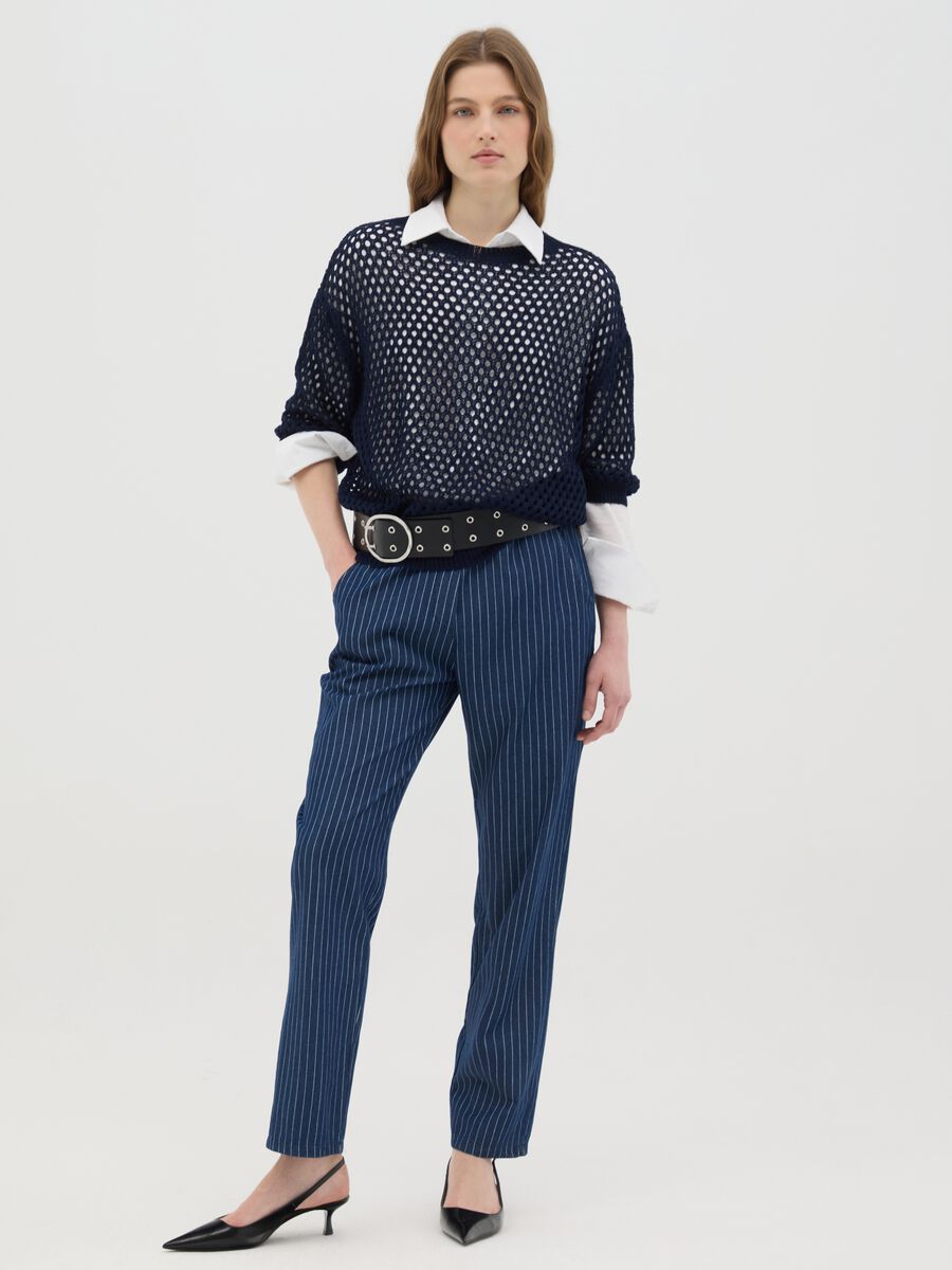 Women's blue pure cotton jumper with regular fit_0