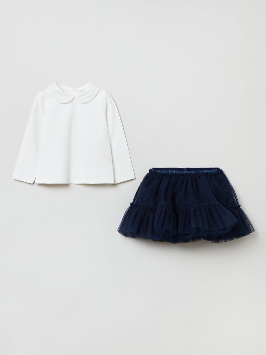 Set polo con strass e gonna in tulle_0