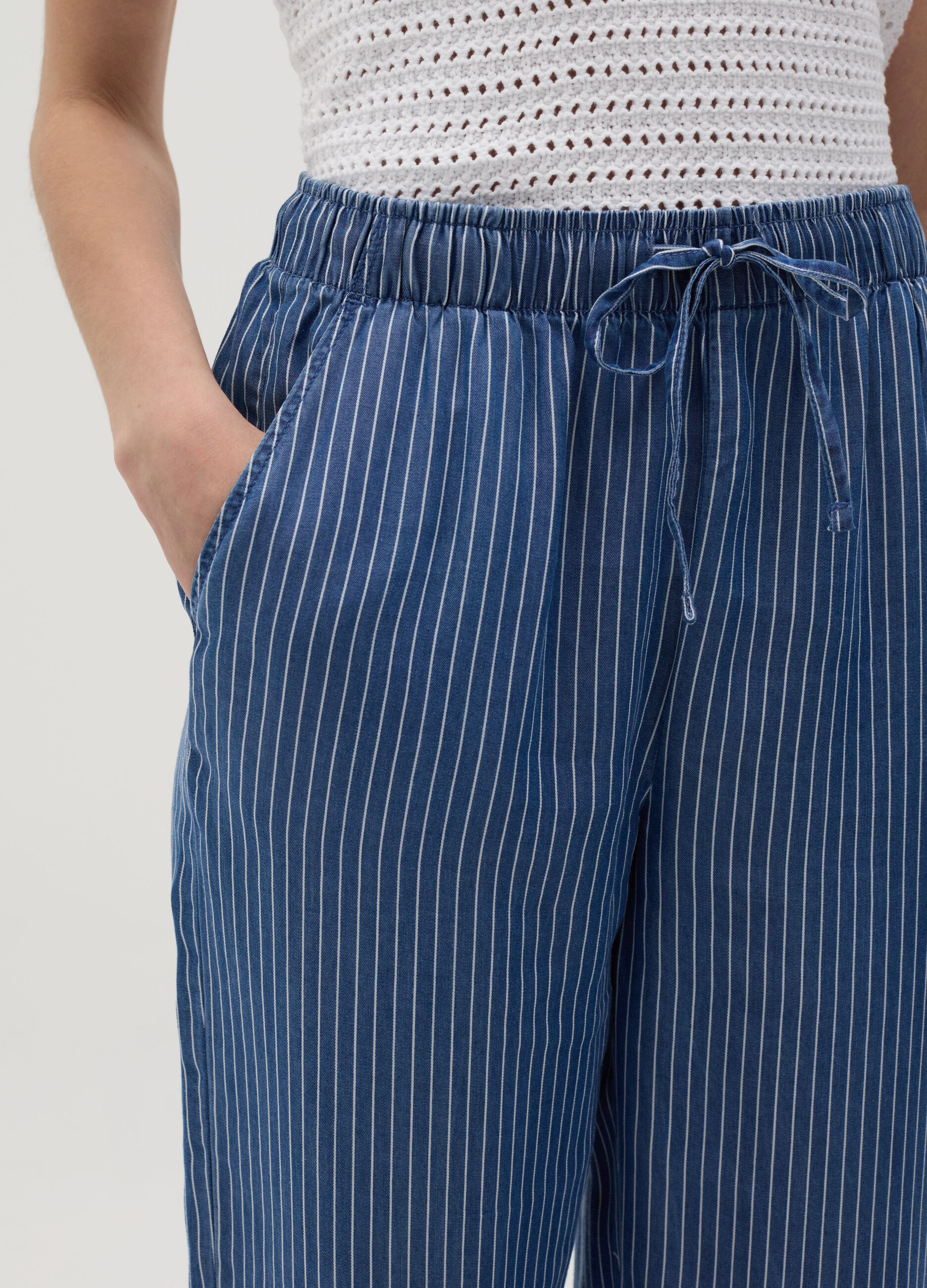 Denim-effect wide-leg fluid joggers