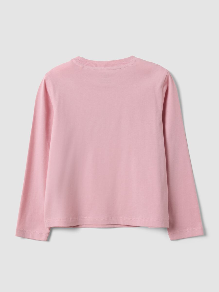 Pink organic cotton T-shirt with front print for girls, regular fit_1