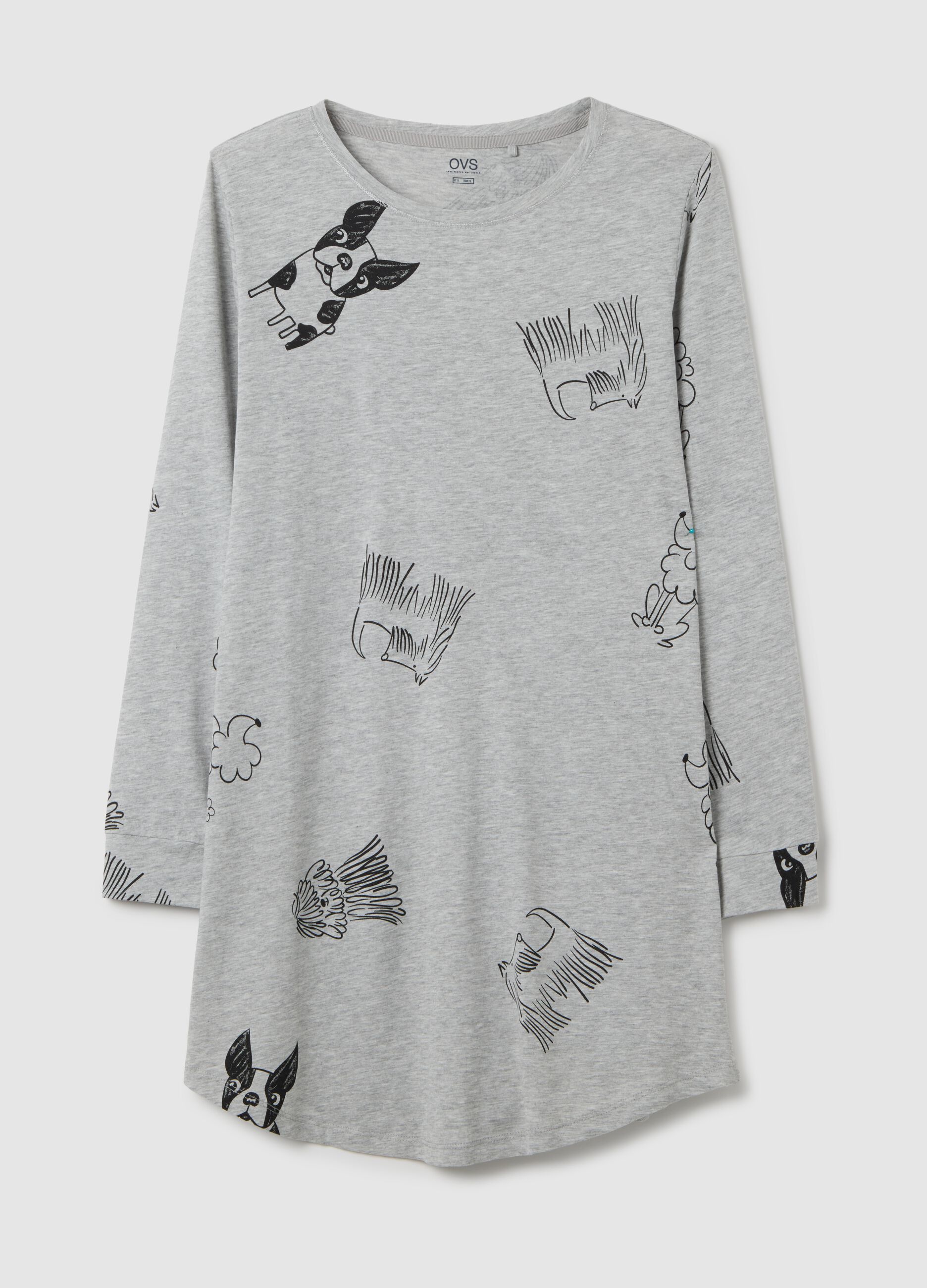 Long Grey Nightshirt in Cotton and Viscose