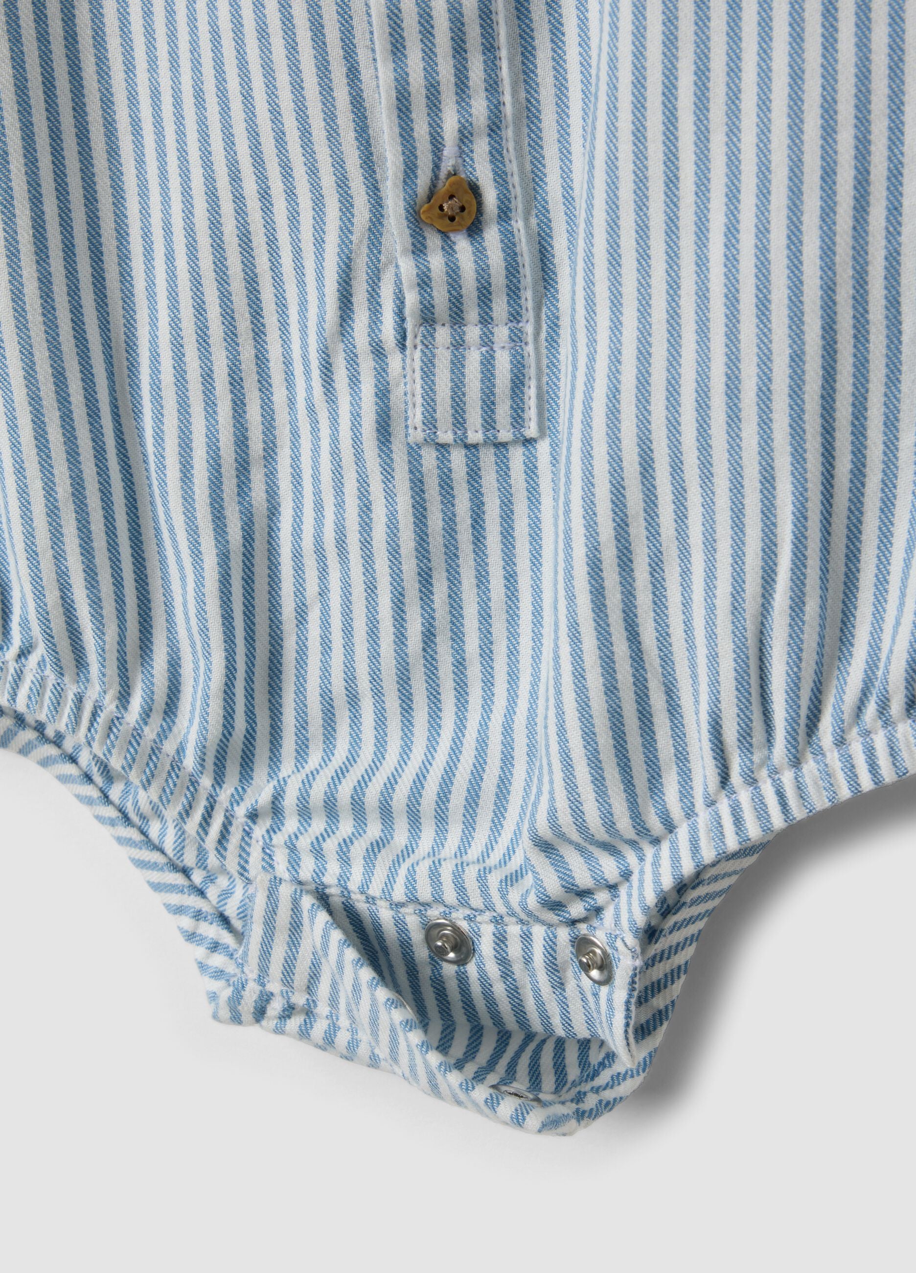 Blue striped pure cotton baby bodysuit with mandarin collar