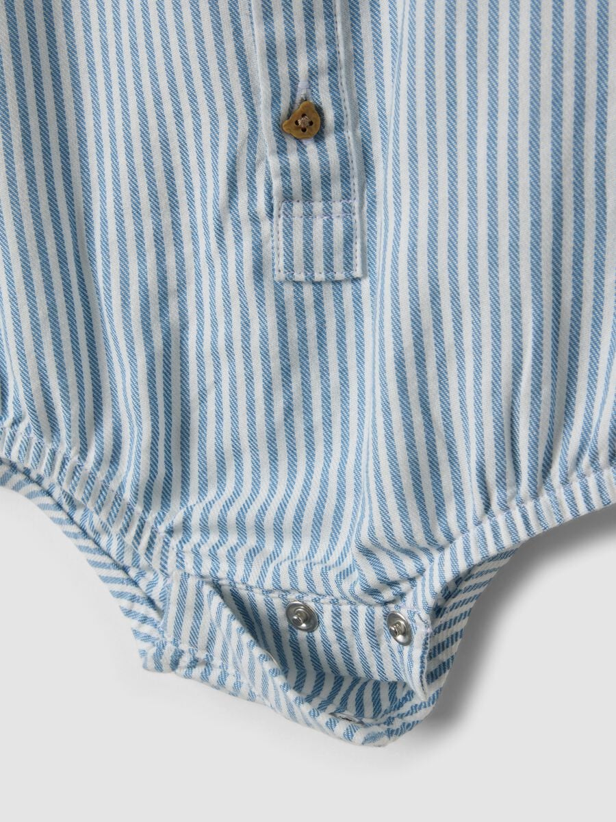 Blue striped pure cotton baby bodysuit with mandarin collar_3