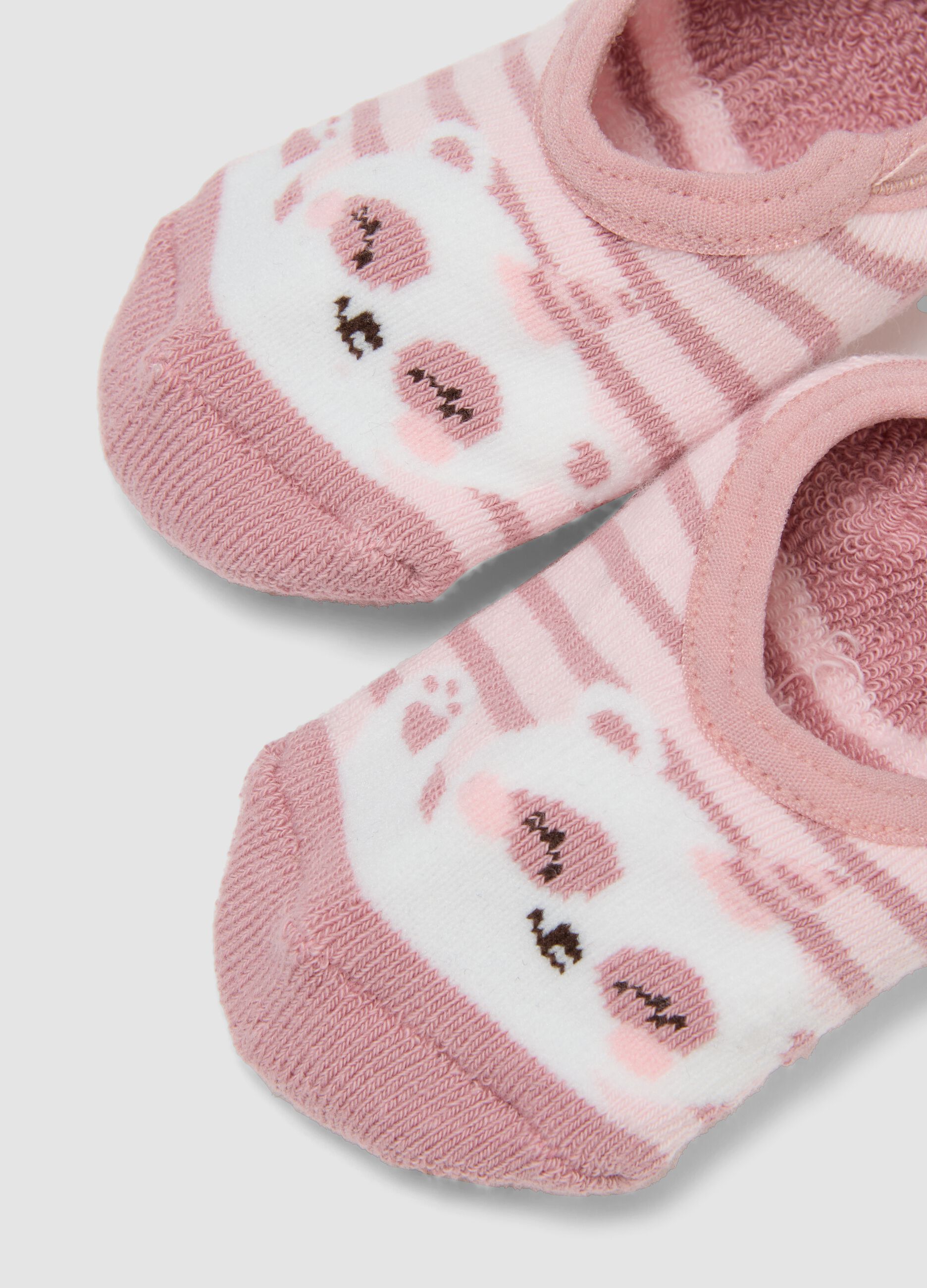Pink non-slip socks in stretch organic cotton with teddy bear motif