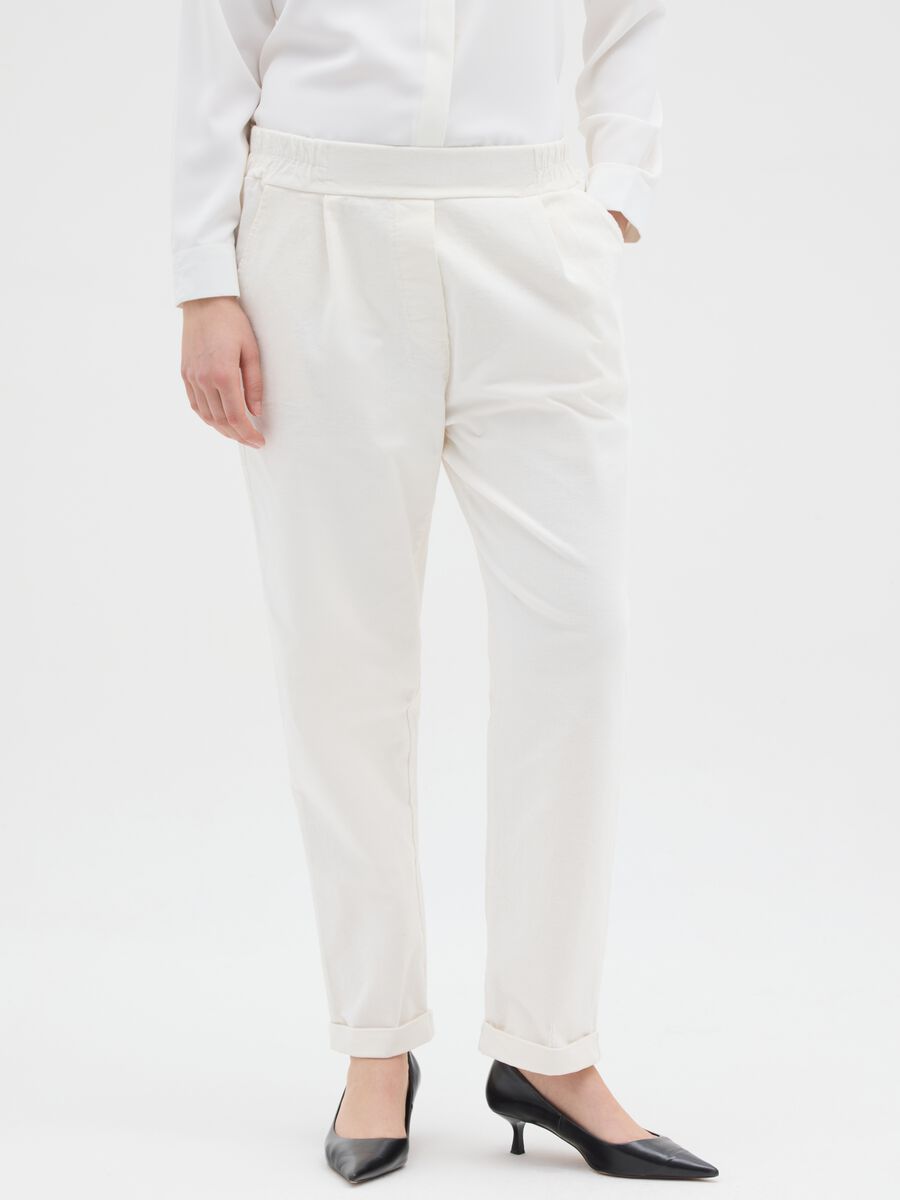 Pantaloni in cotone elasticizzato bianchi regular fit_1
