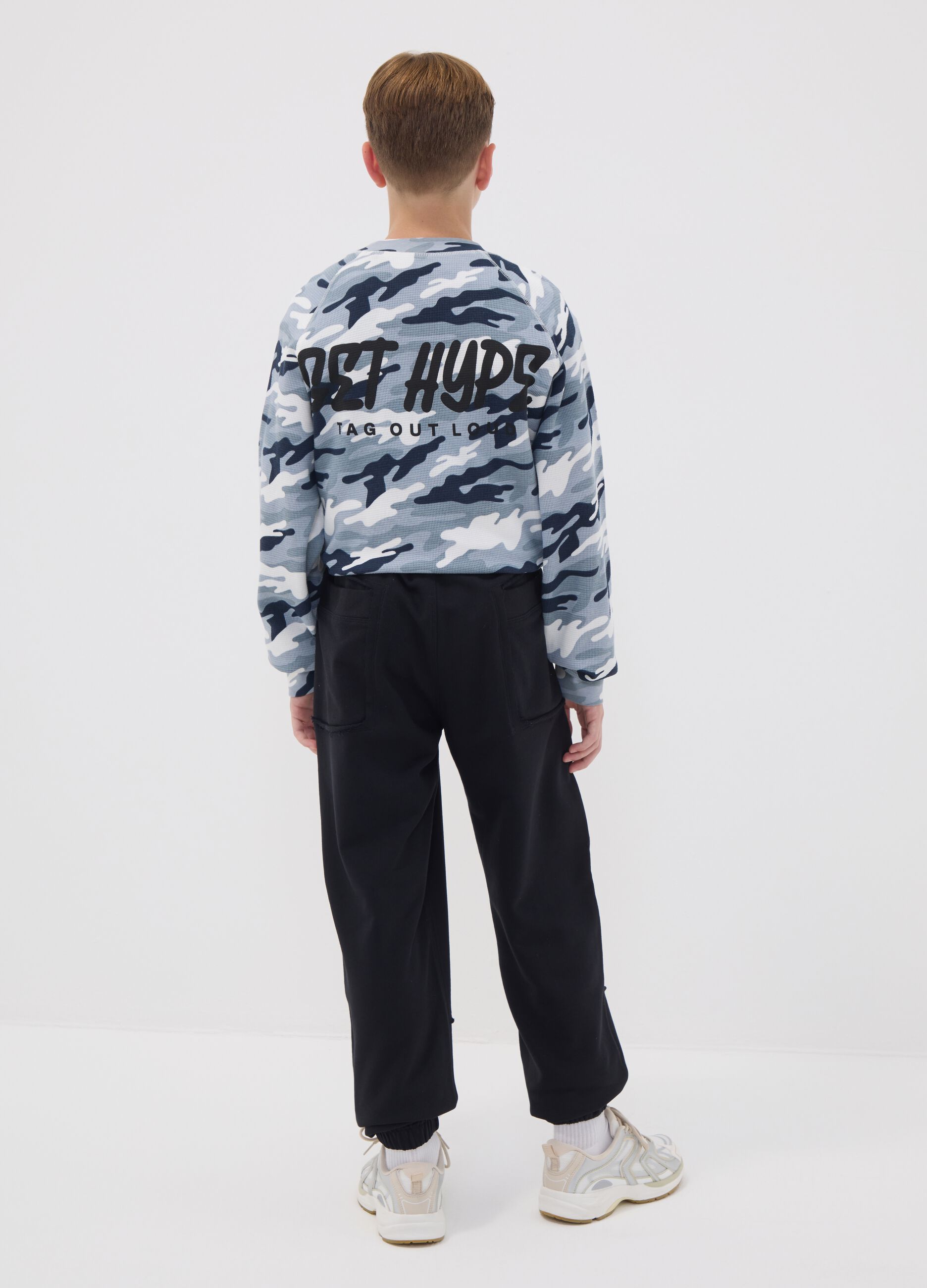 Black pure cotton jogger trousers with "Way Up" graphic for boys