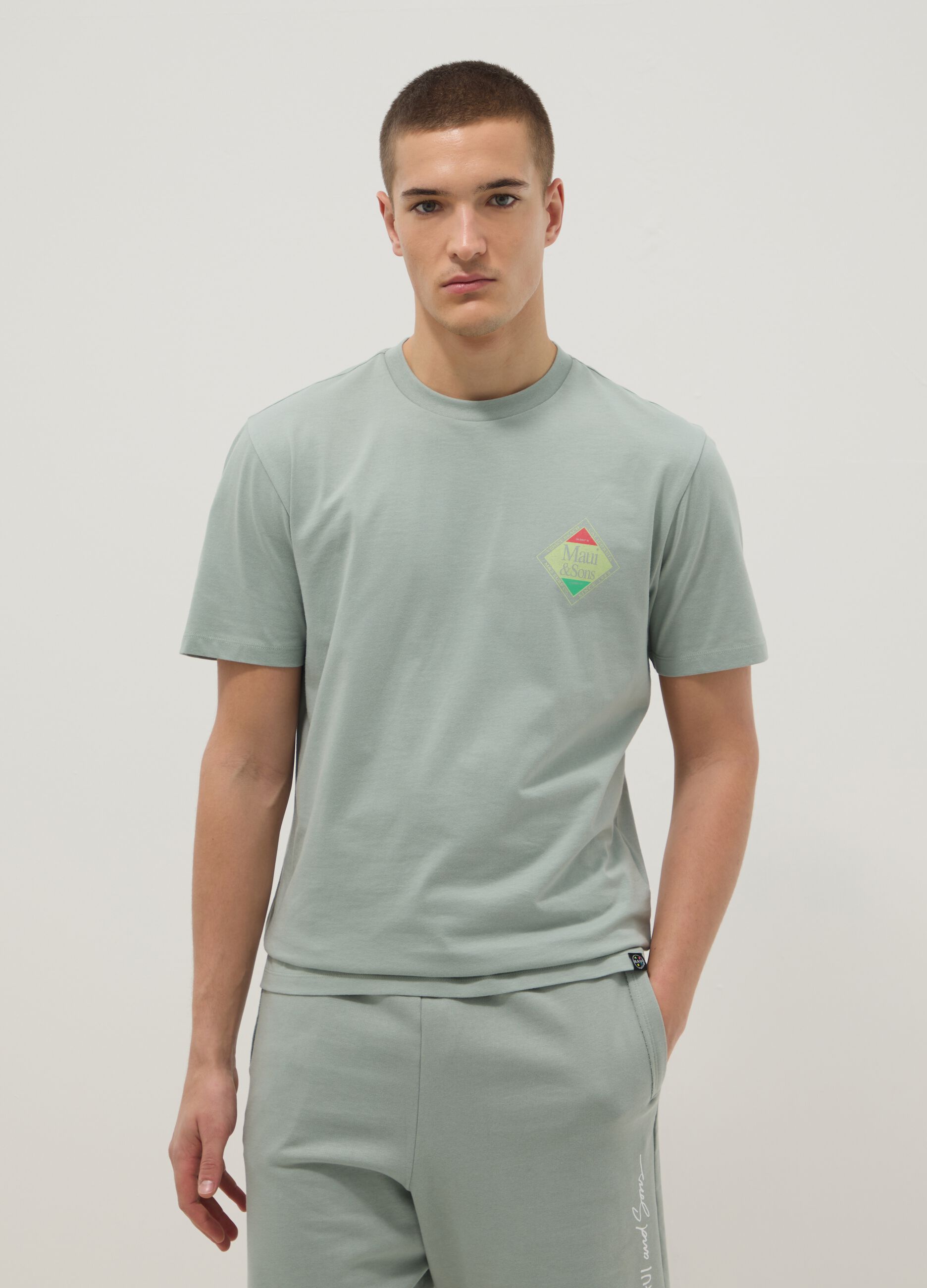 Green short-sleeve pure cotton T-shirt