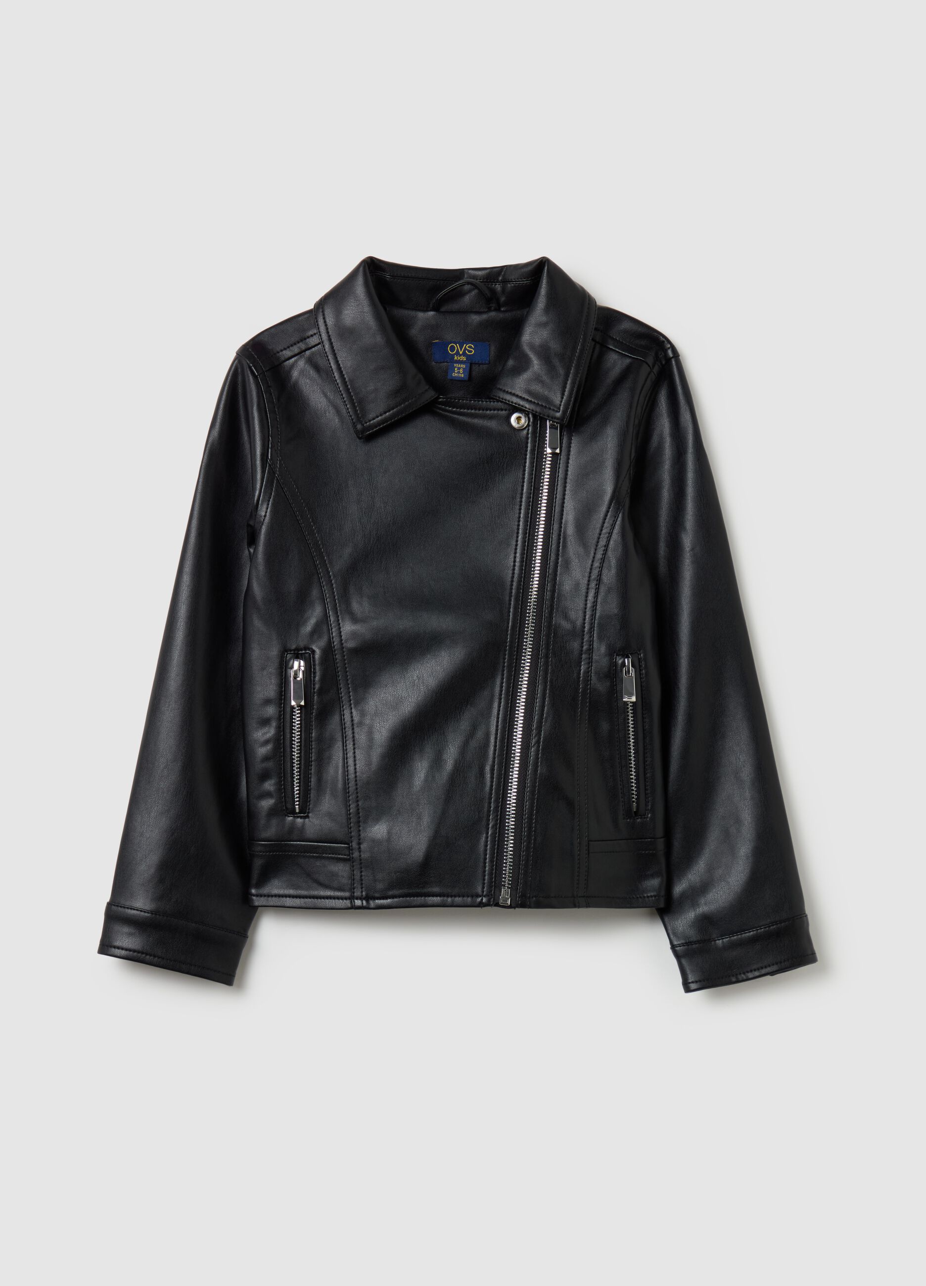 Glossy-effect biker jacket with zip