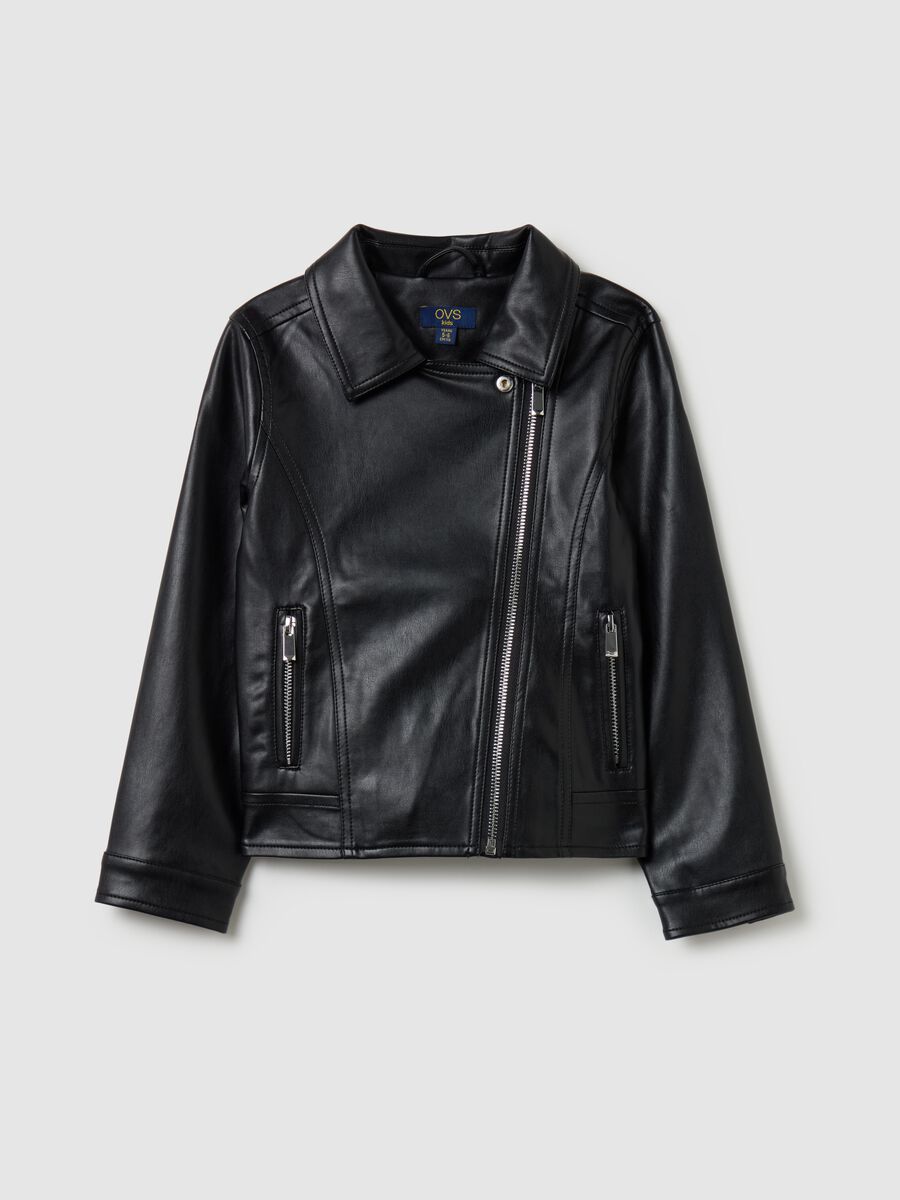 Glossy-effect biker jacket with zip_0