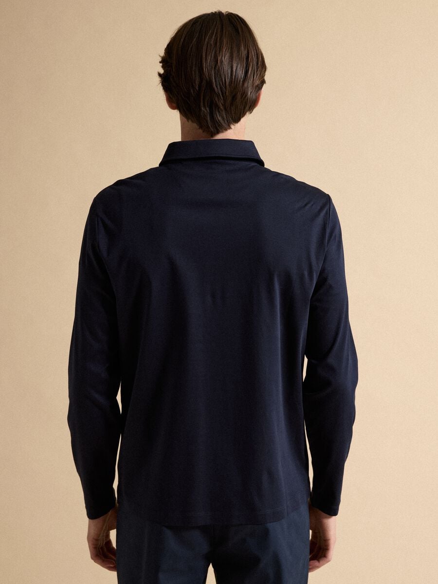 Polo blu a maniche lunghe in puro cotone_3