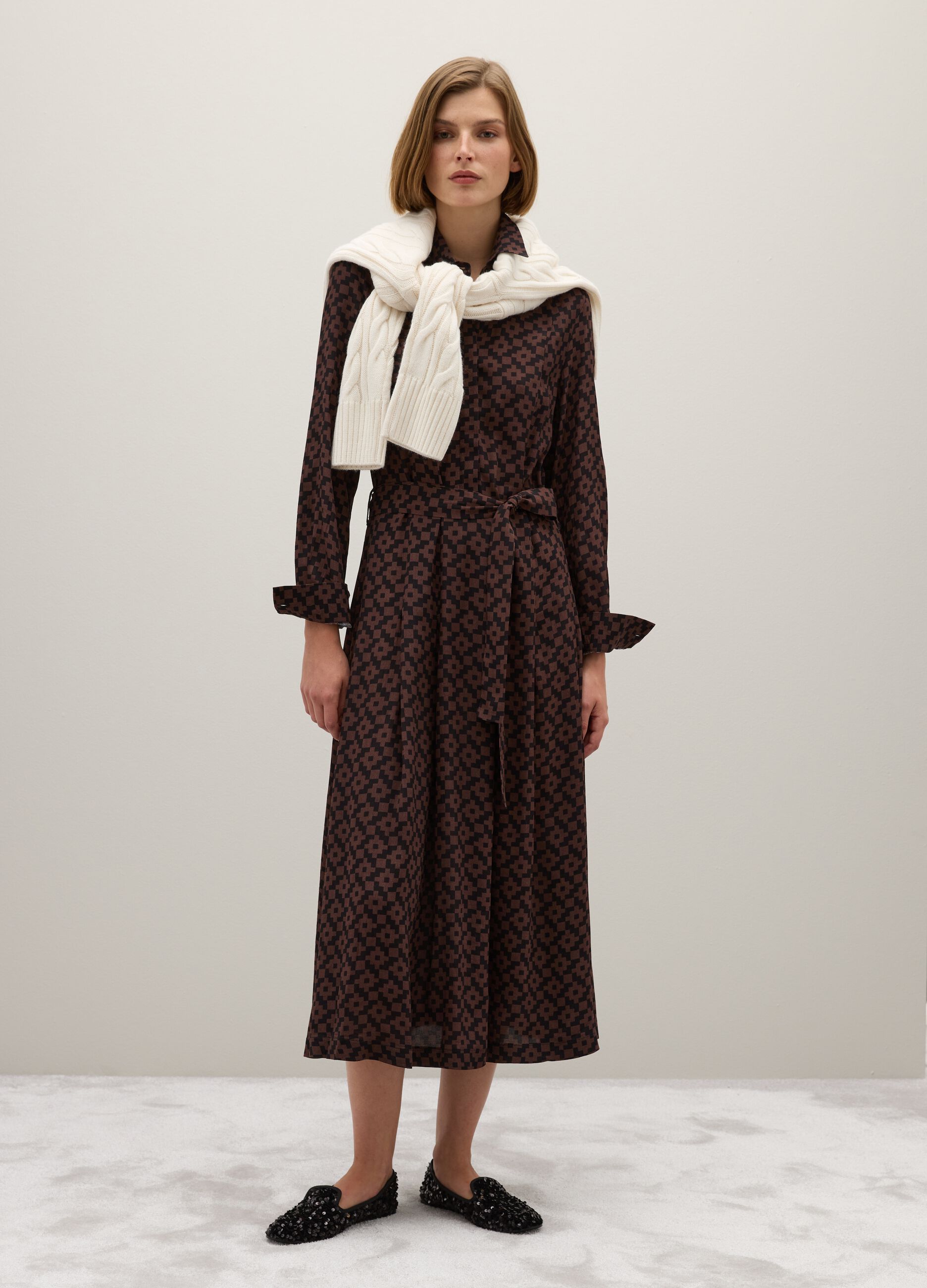 Brown long dress with belt
