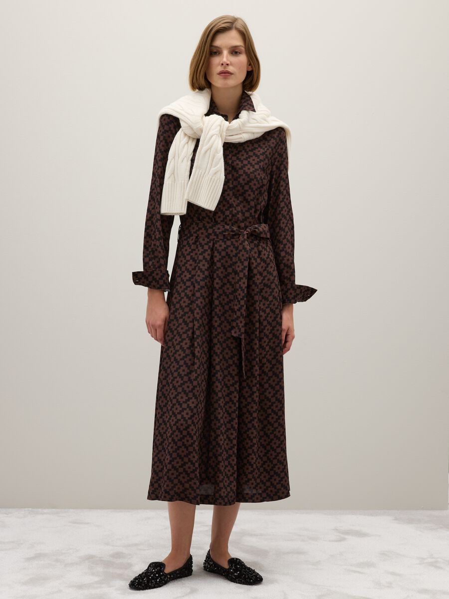 Brown long dress with belt_0