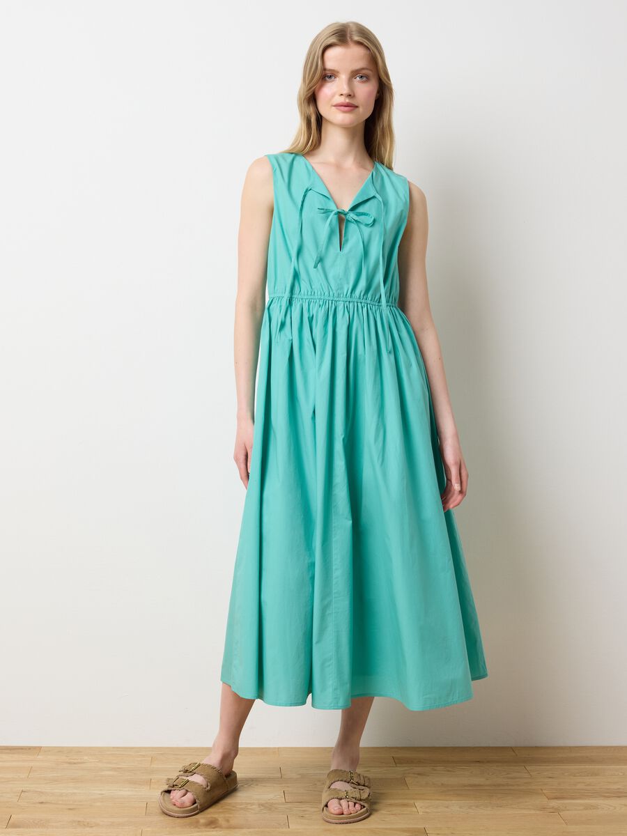 Women's long green pure cotton dress regular fit_1