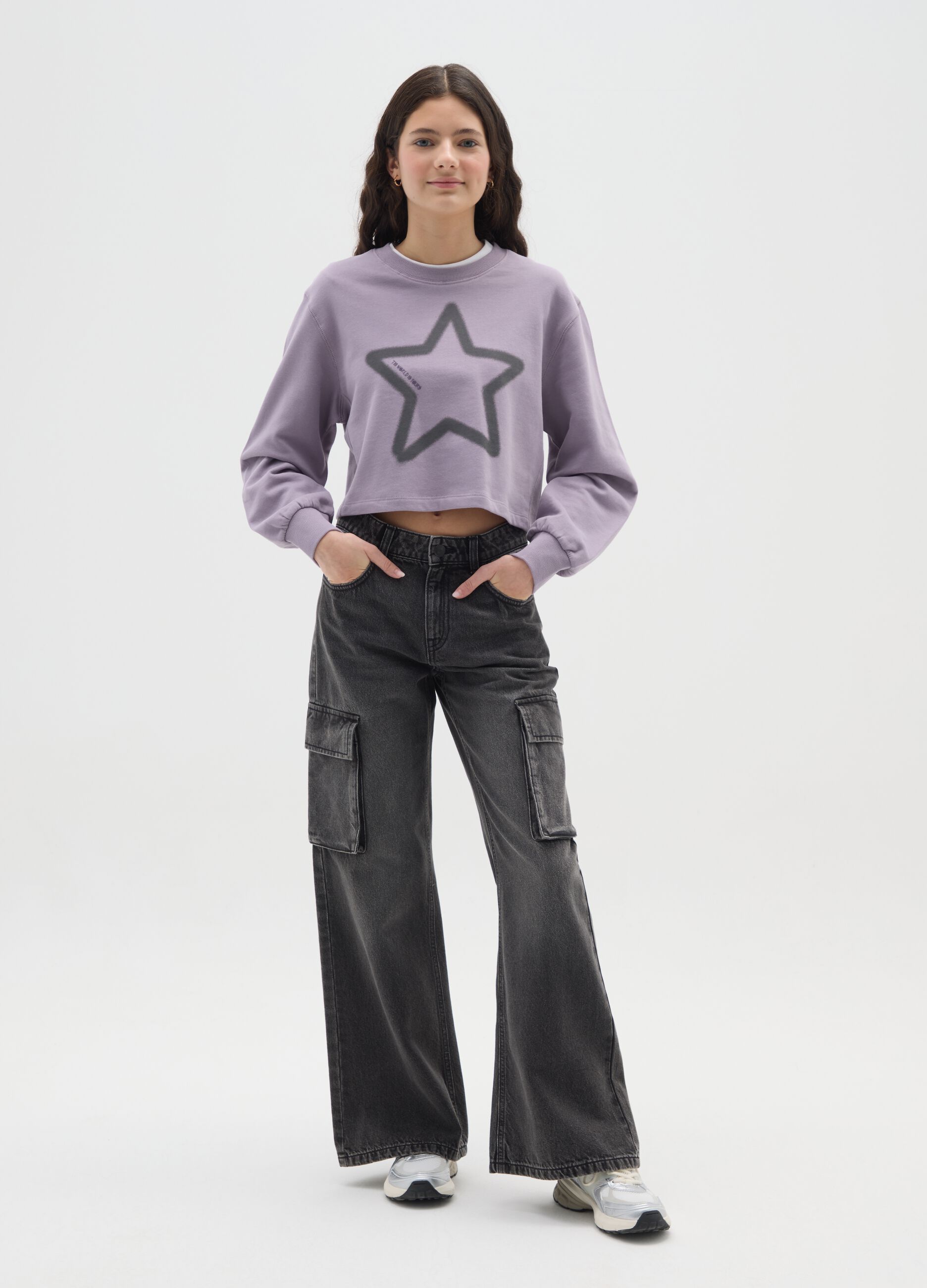 Girls' black pure cotton relaxed fit trousers