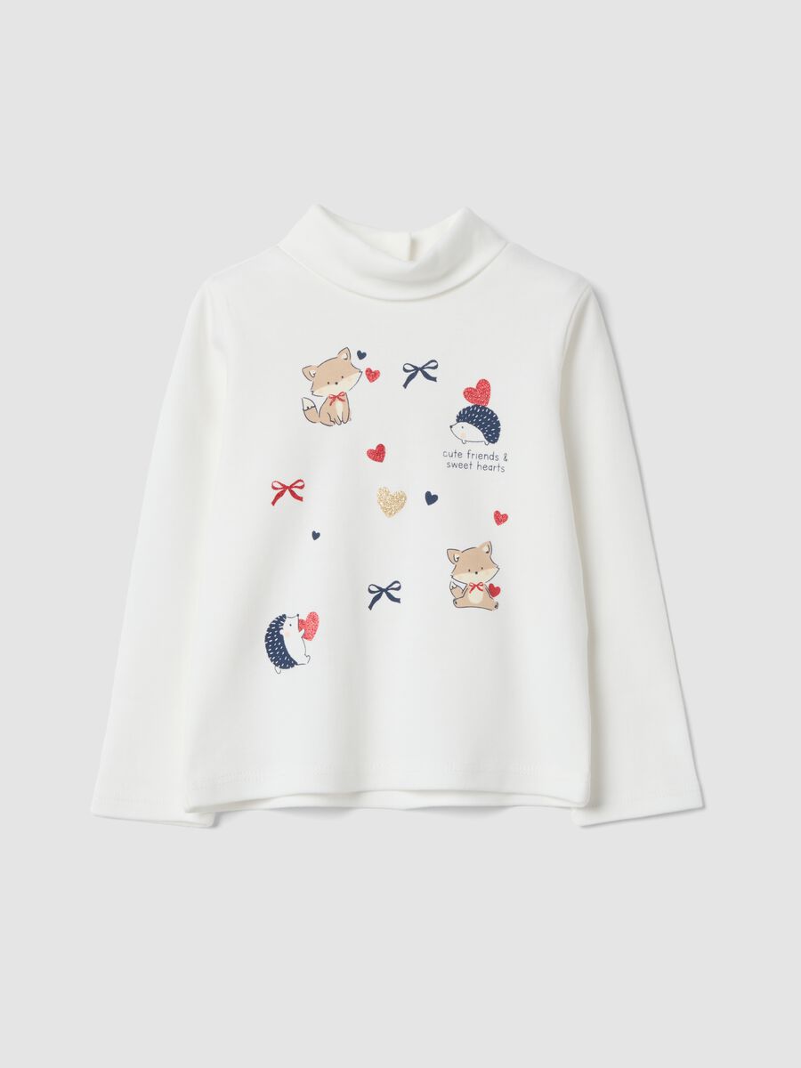 Maglietta bianca in puro cotone con stampa animaletti_0