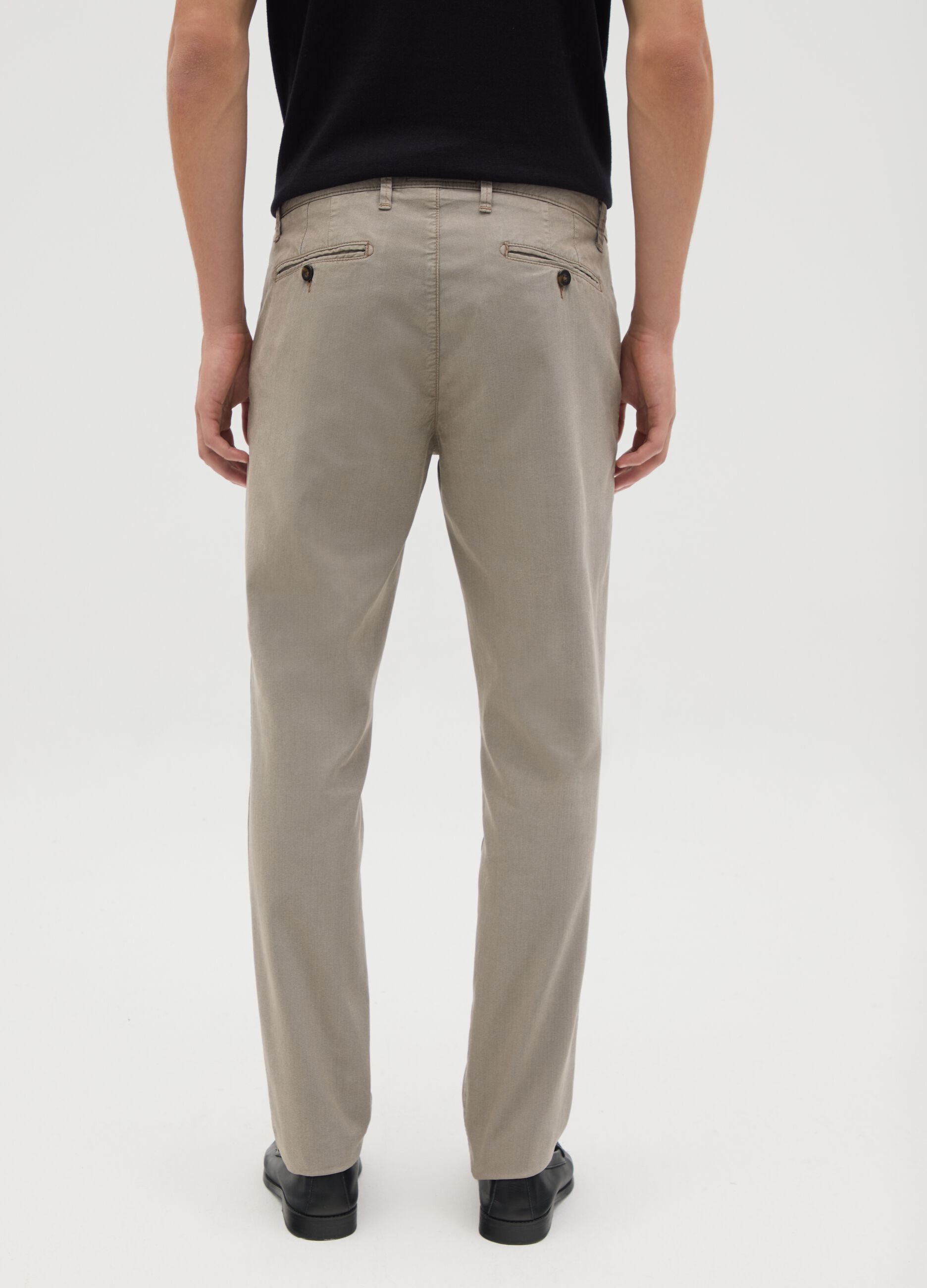 Men's Beige Stretch Cotton Slim Fit Trousers