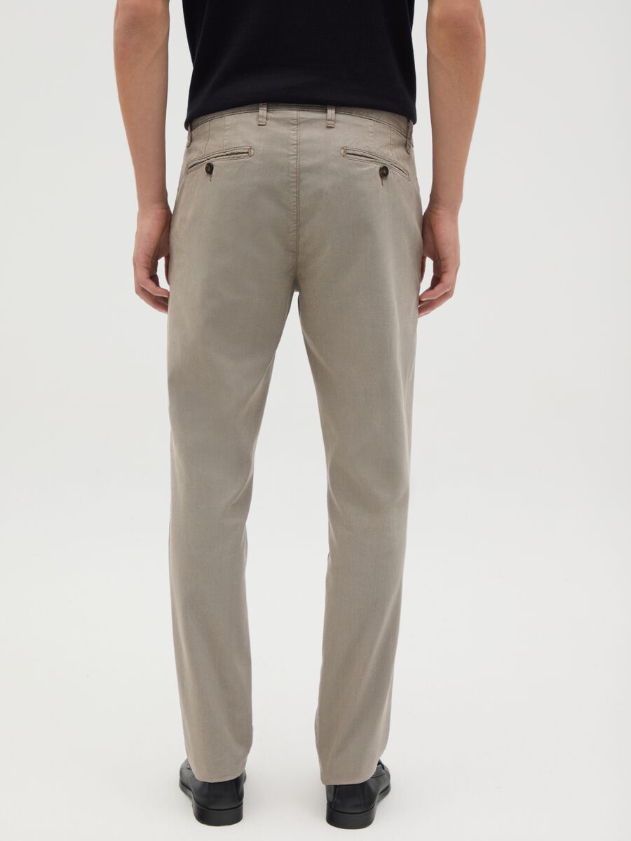 Men's Beige Stretch Cotton Slim Fit Trousers_3