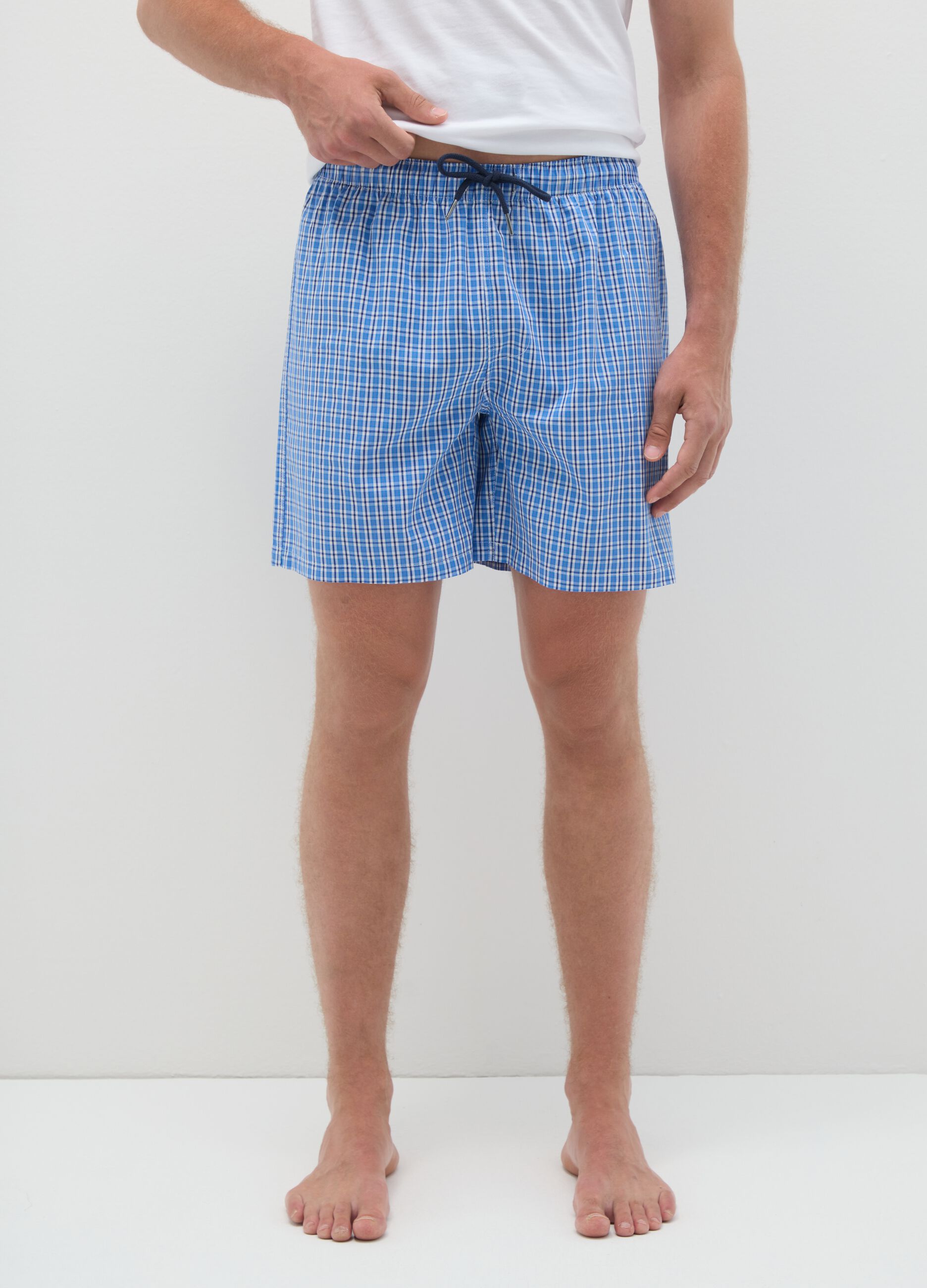 Men's multicolour pure cotton checkered regular fit shorts