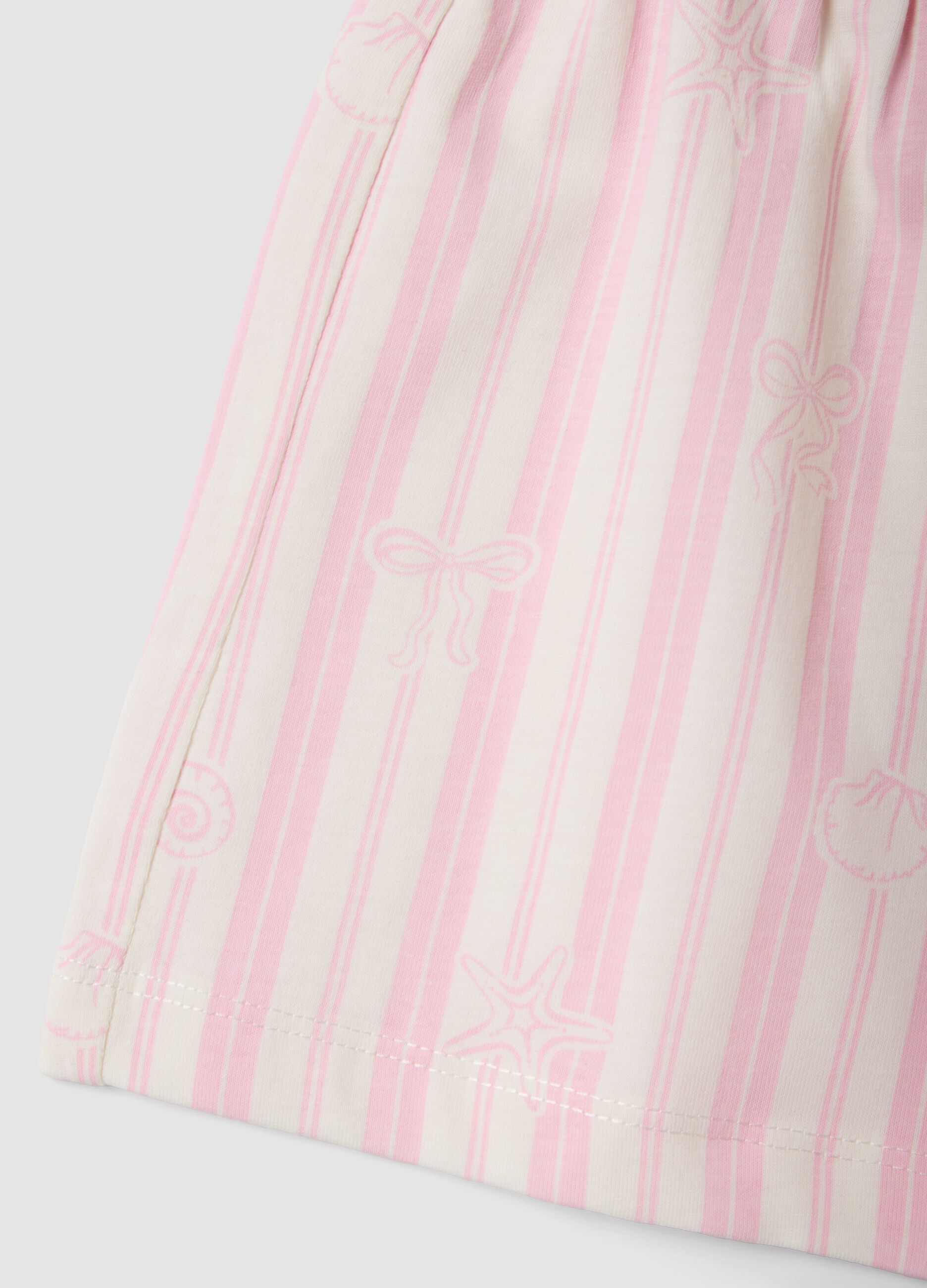 Girls&rsquo; pure cotton white and pink striped shorts with prints