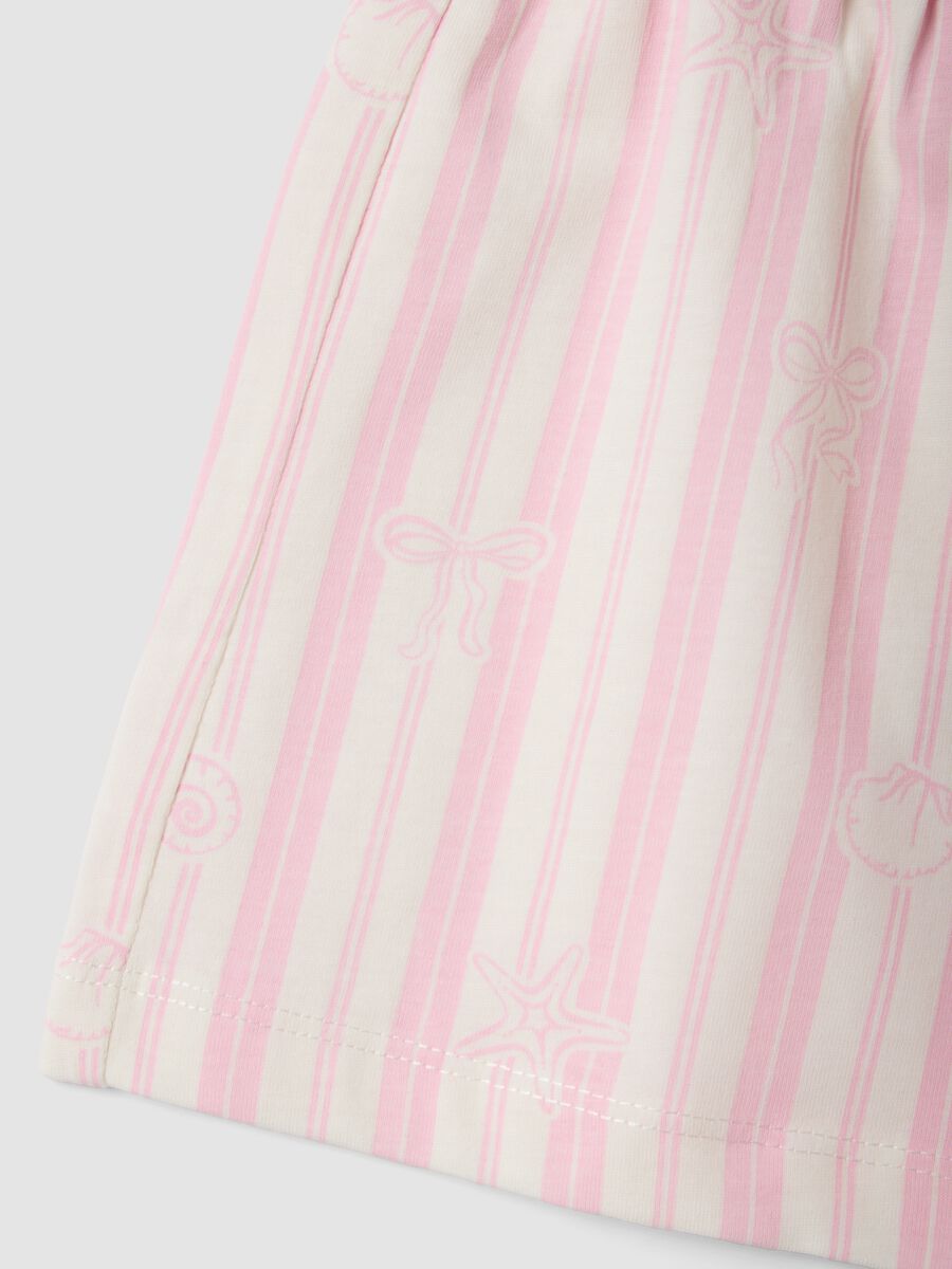 Girls&rsquo; pure cotton white and pink striped shorts with prints_2