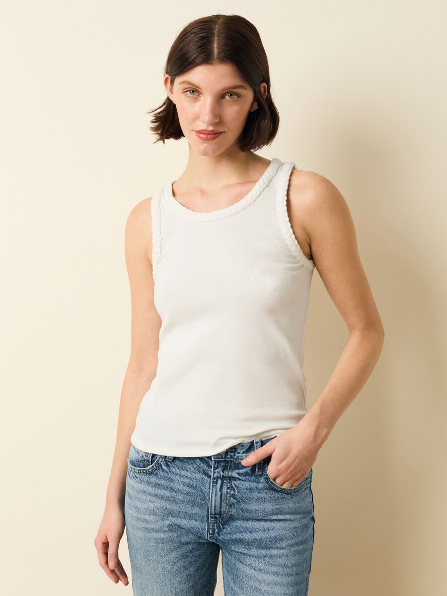 Ribbed tank top with braided trims_1