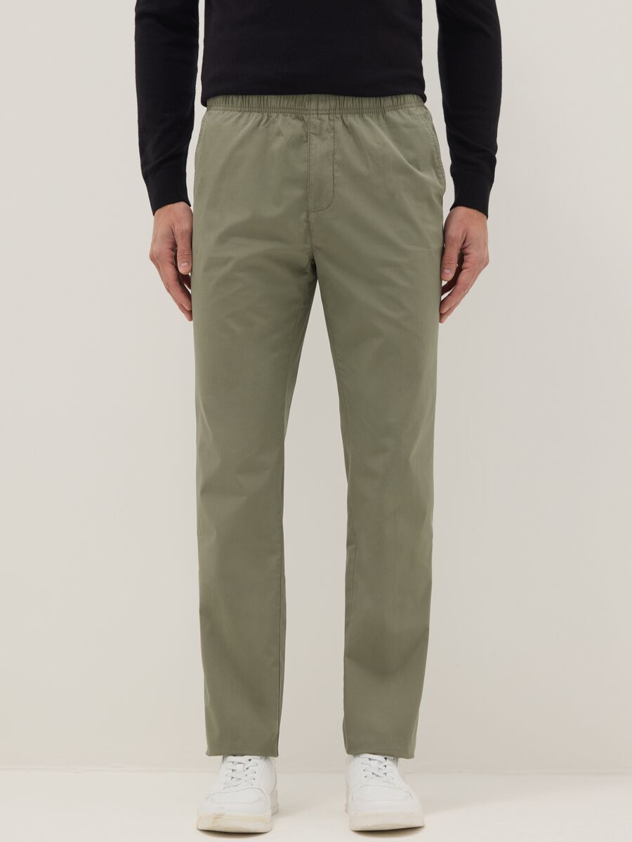 Green chino trousers in pure beige cotton regular fit_1