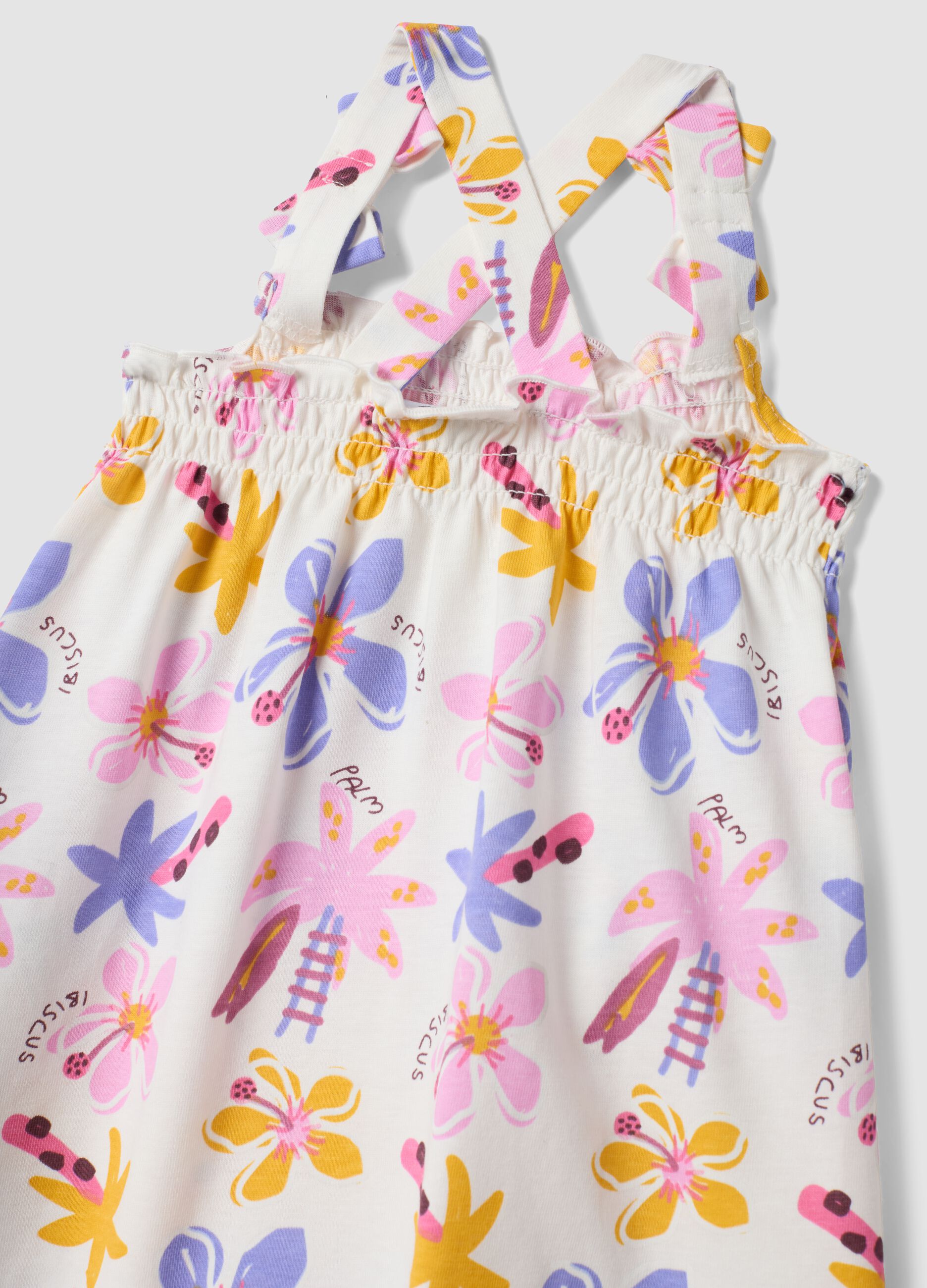 White pure cotton dress with floral print