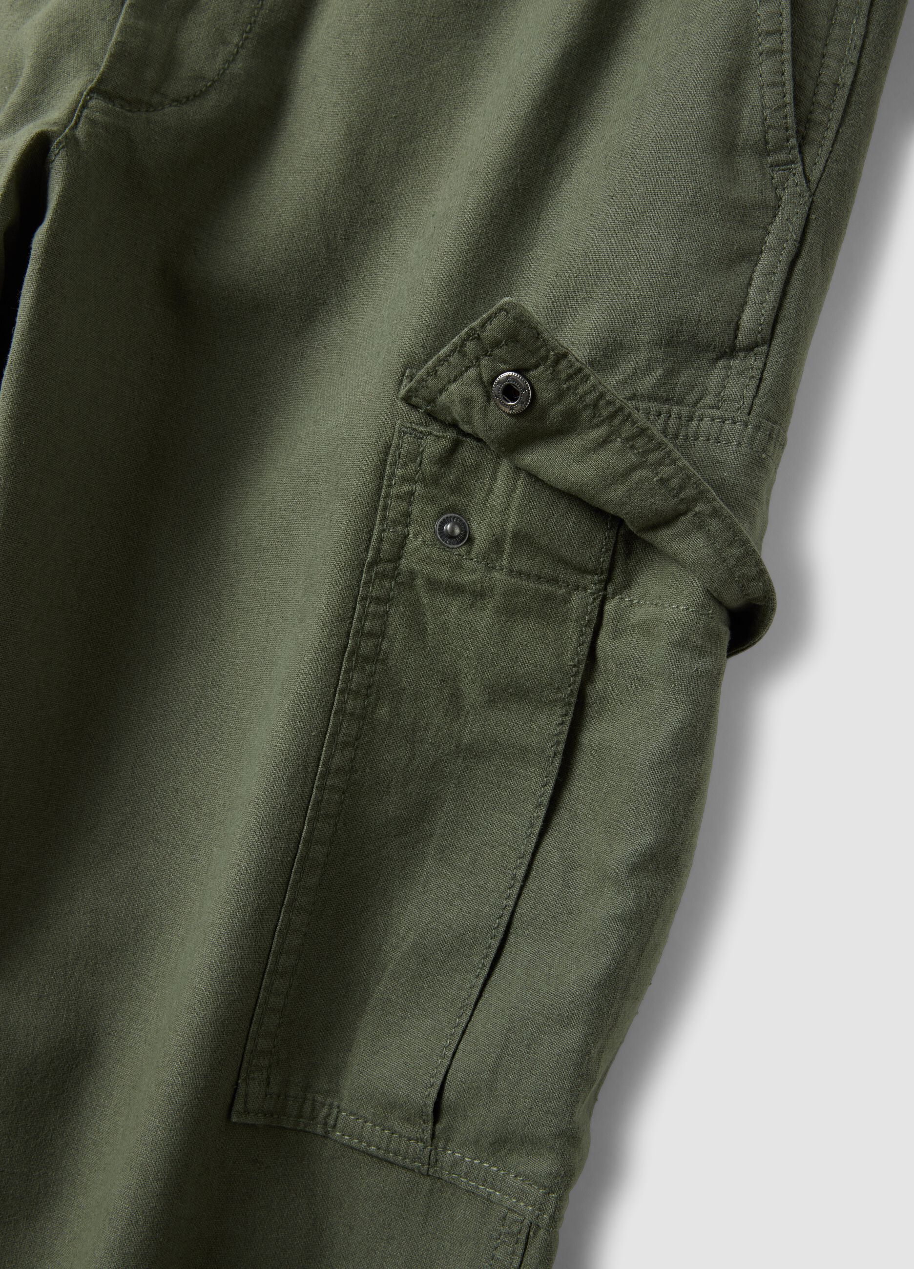 Green regular-fit linen and cotton-blend cargo trousers