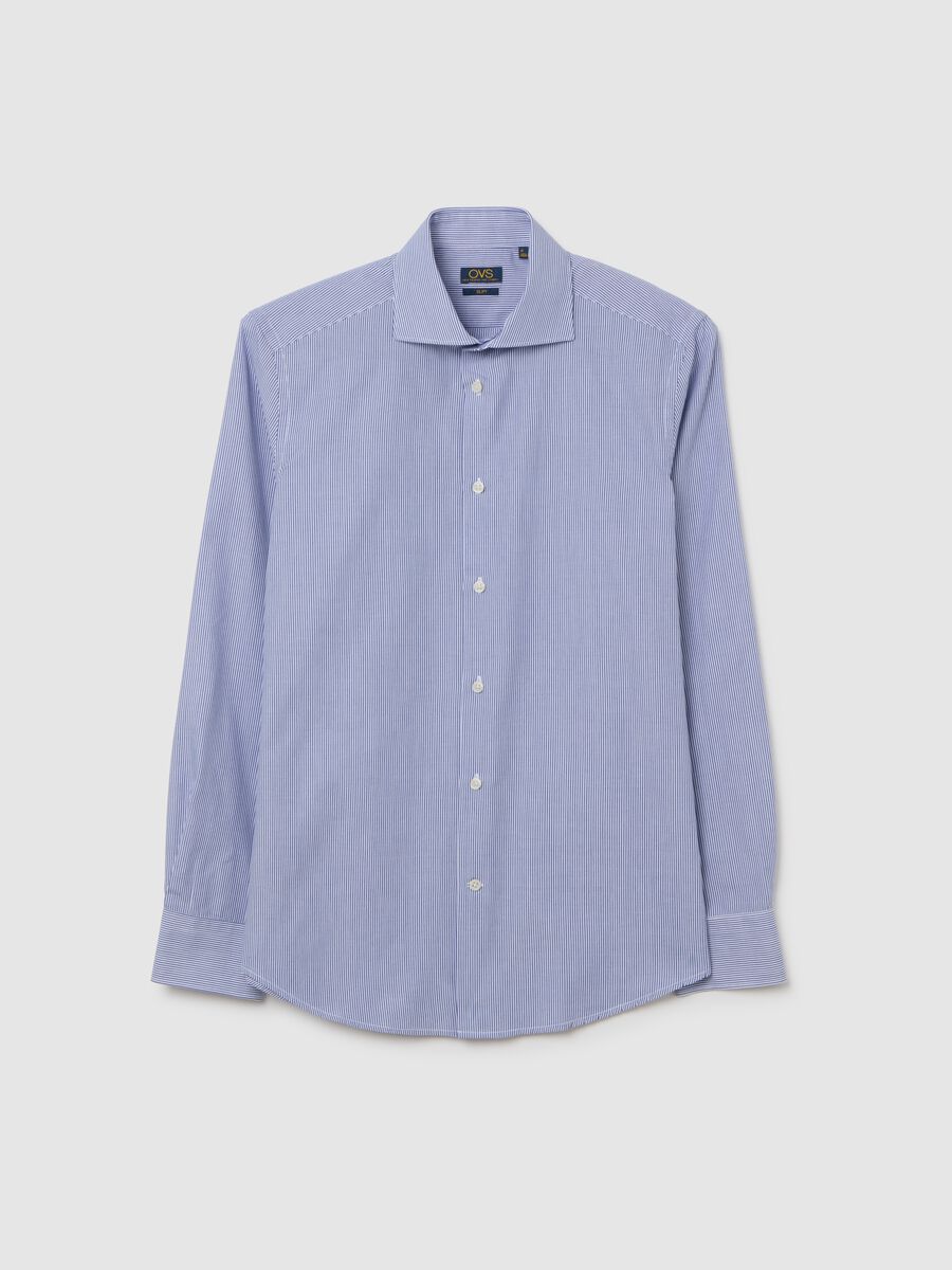 Slim fit blue cotton blend shirt_4