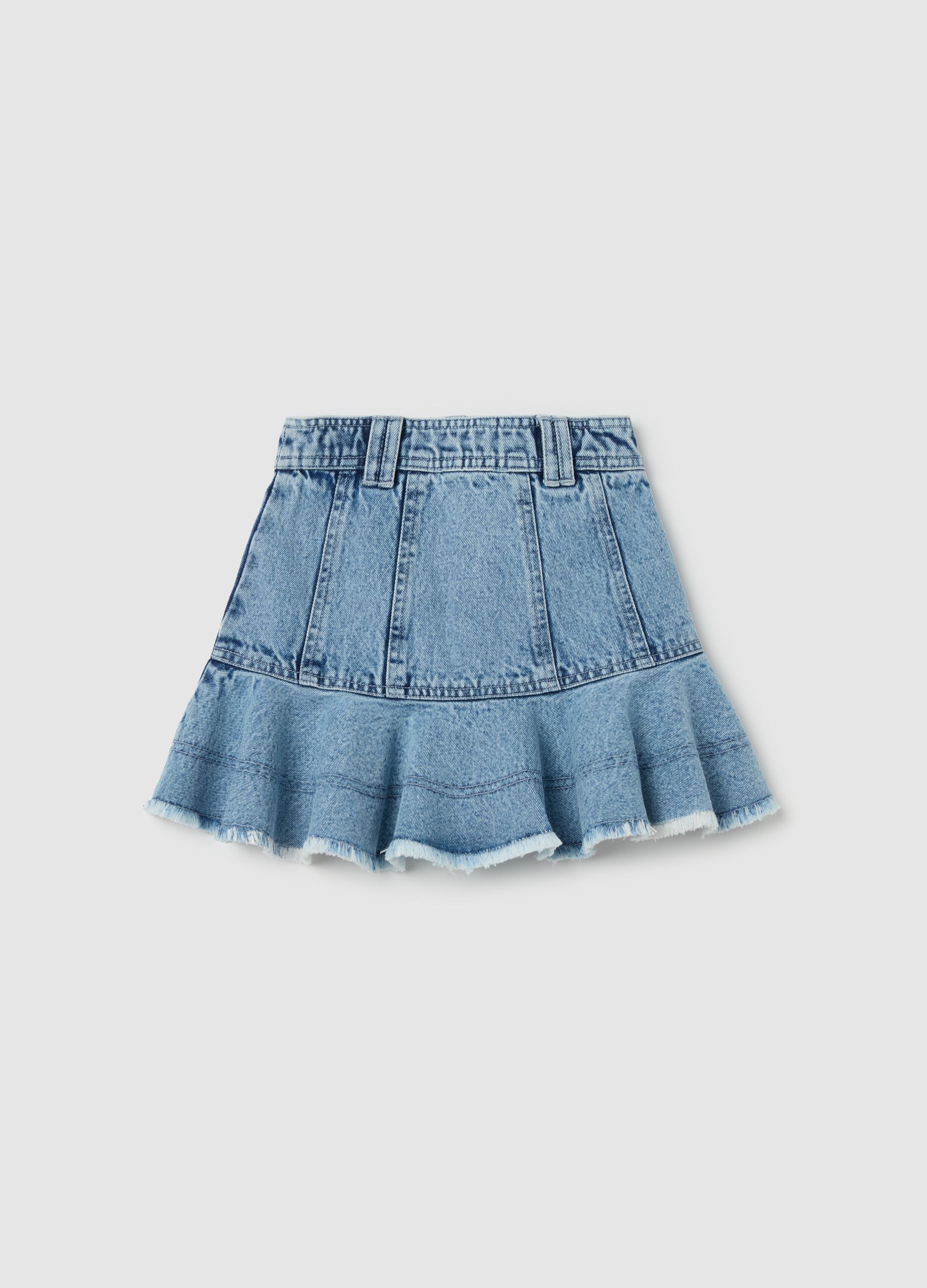 Denim miniskirt with flounce