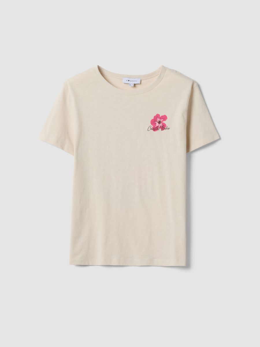 T-shirt beige in puro cotone relaxed fit con stampa floreale_4