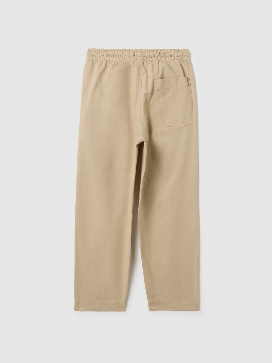 Boys' Beige Linen Regular Fit Trousers with Elastic Waist_1