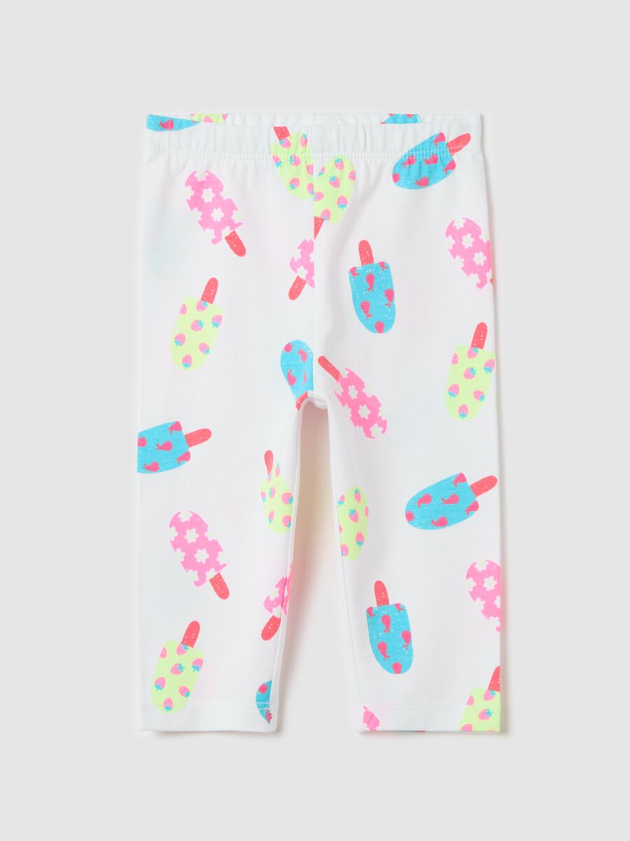 Three-quarter leggings in stretch cotton with print_0