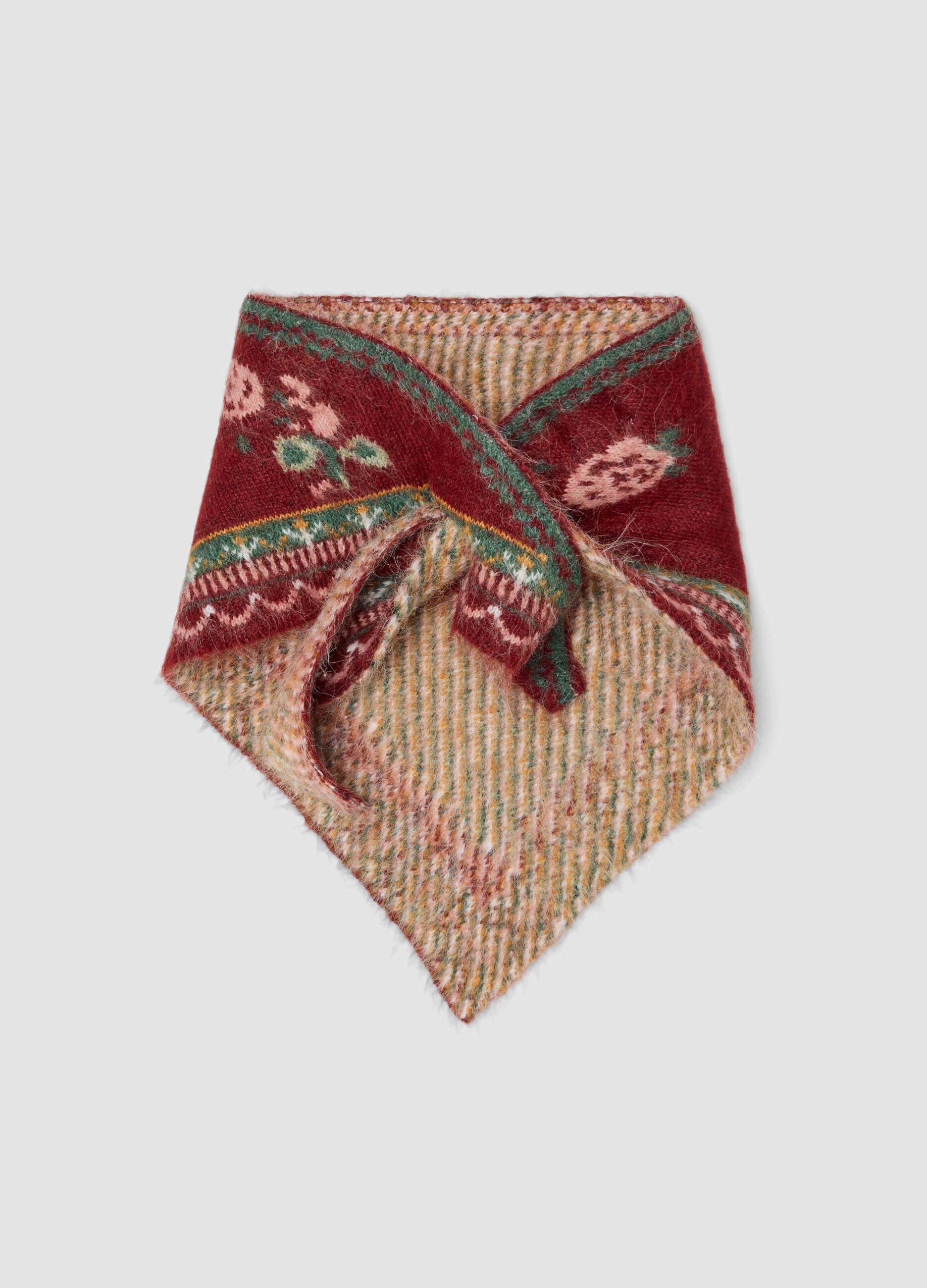 Red stretch-wool jacquard scarf