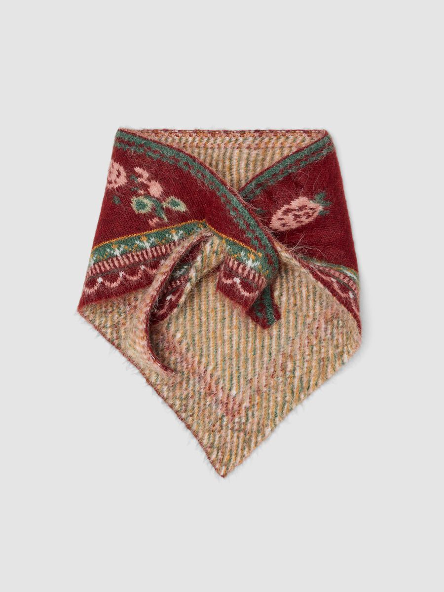 Sciarpa rossa in lana elasticizzata con fantasia jacquard_0
