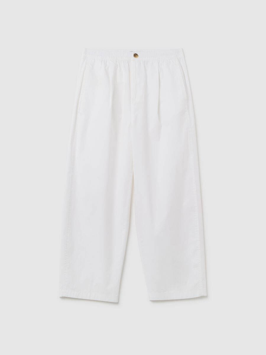 Women's white stretch cotton trousers regular fit_0