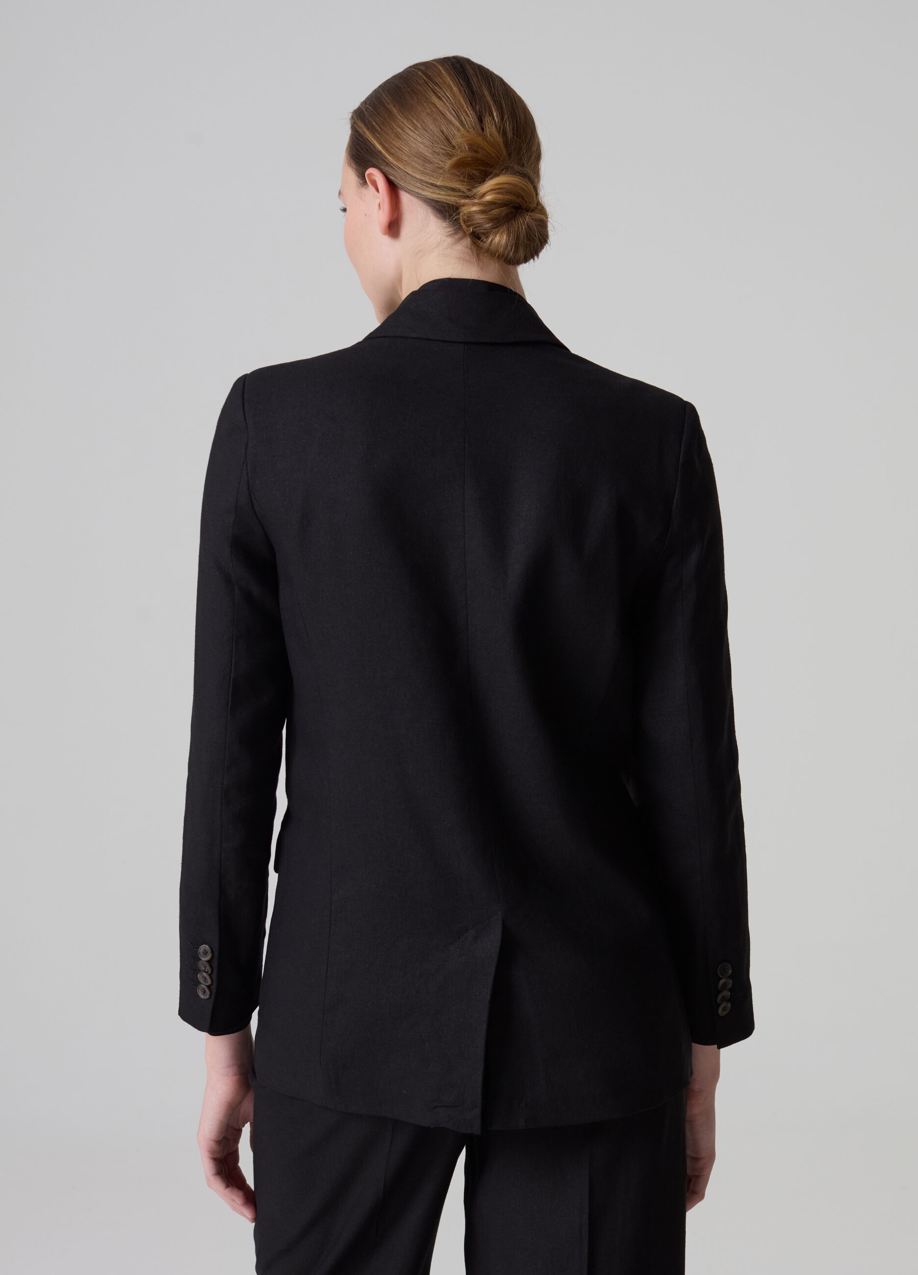 Blazer doppiopetto in lino e viscosa PIOMBO