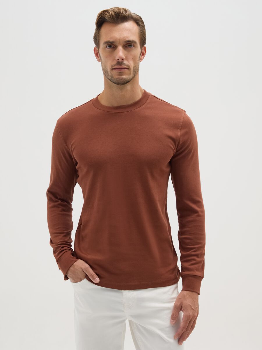 T-shirt in puro cotone marrone regular fit_0