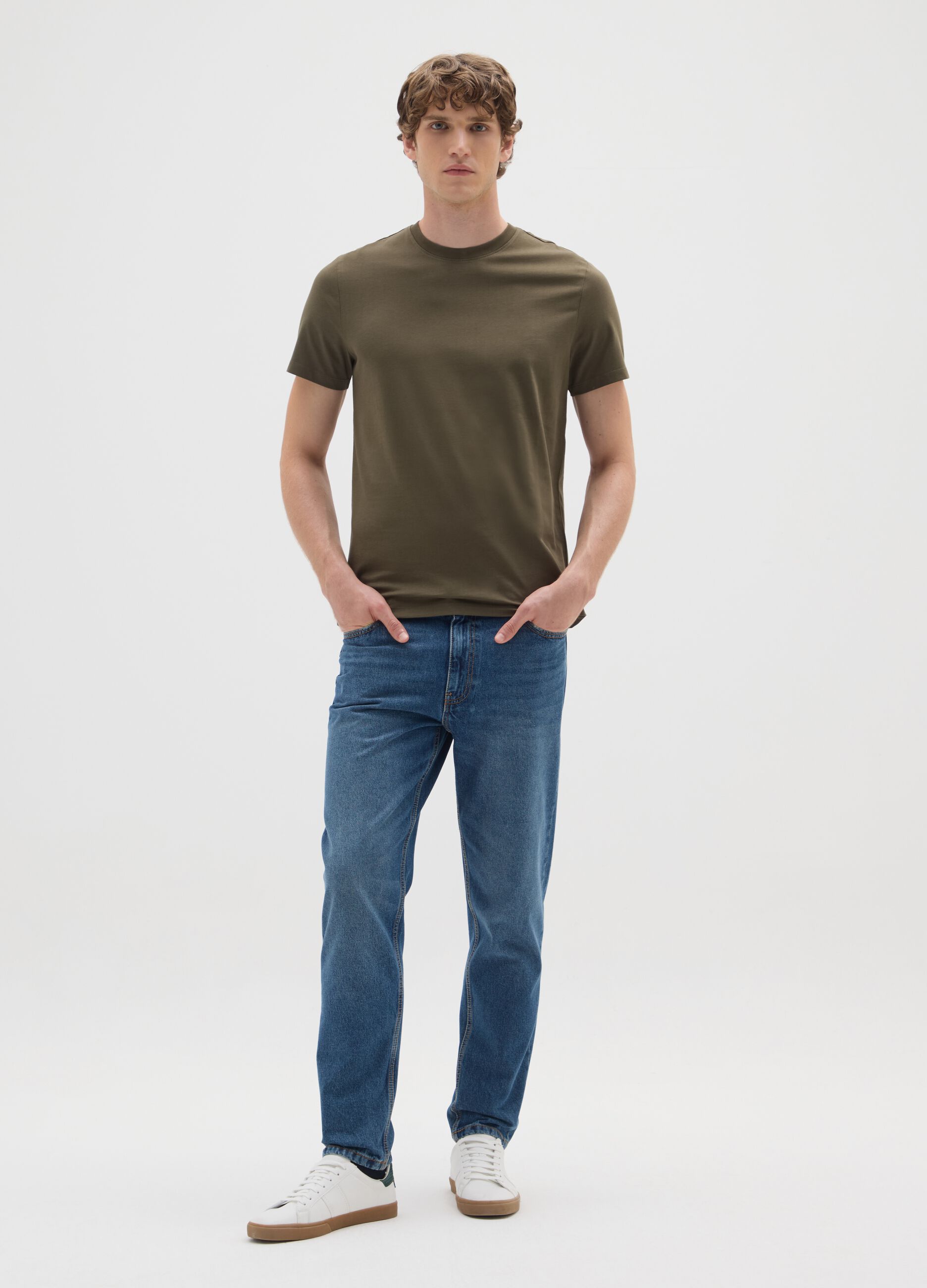 Green regular fit pure cotton T-shirt
