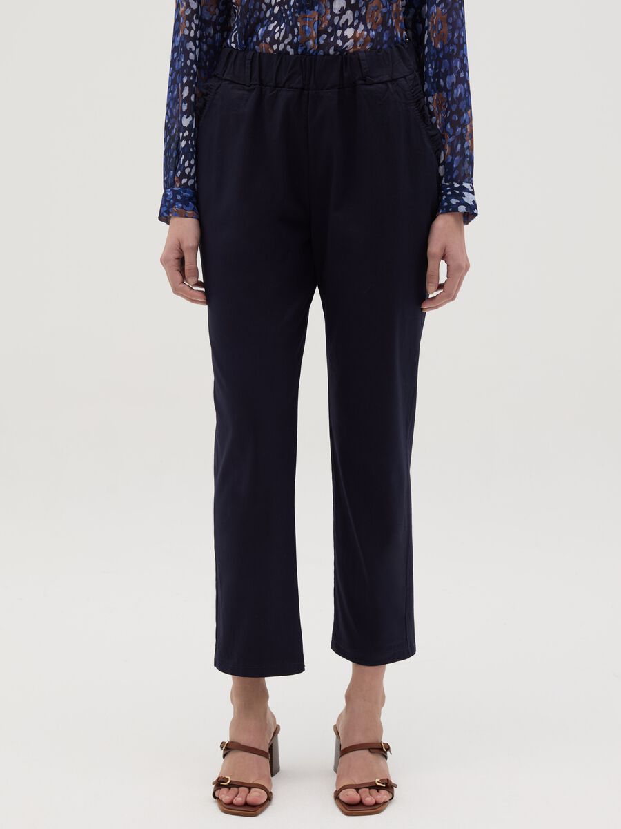 Stretch cotton trousers with drawstring_1