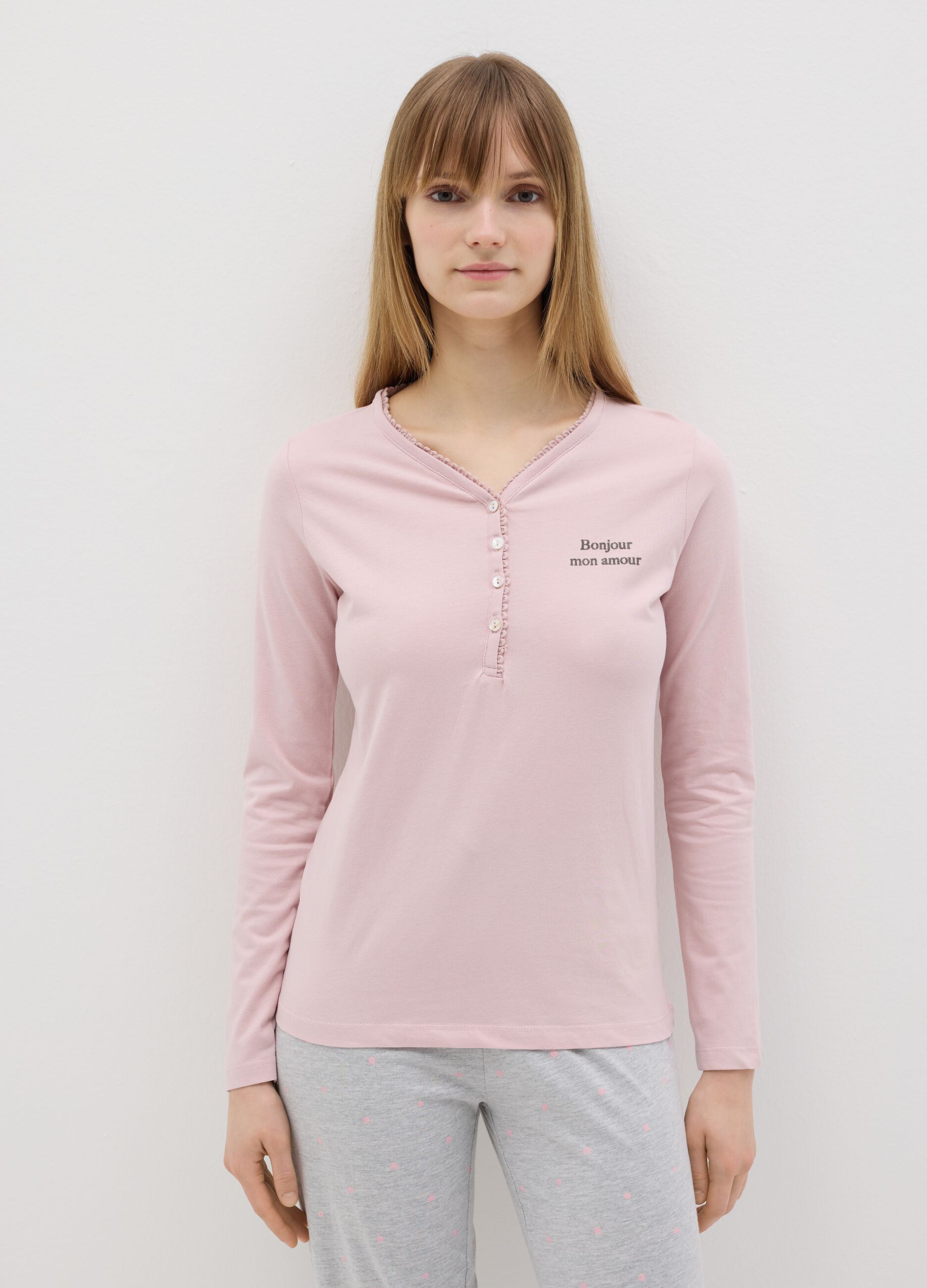 Cotton pyjamas with granddad neckline