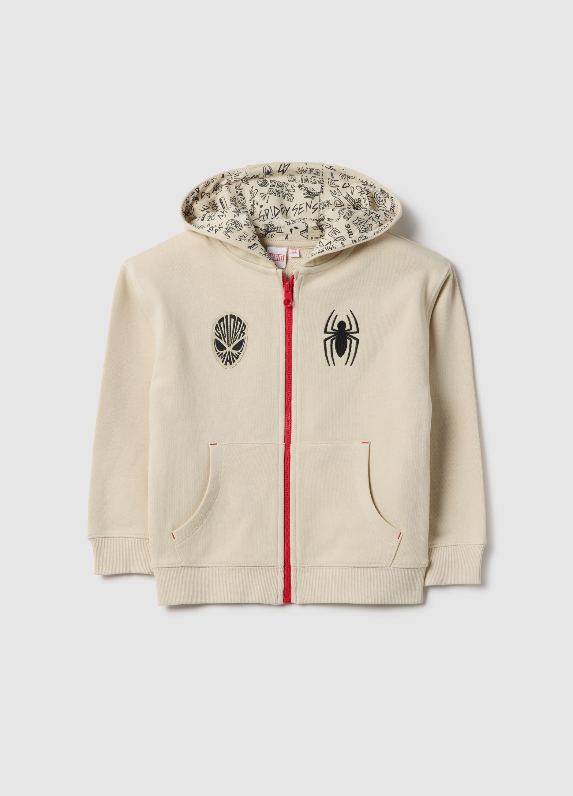 Boys' beige cotton blend sweatshirt with Spider-Man print