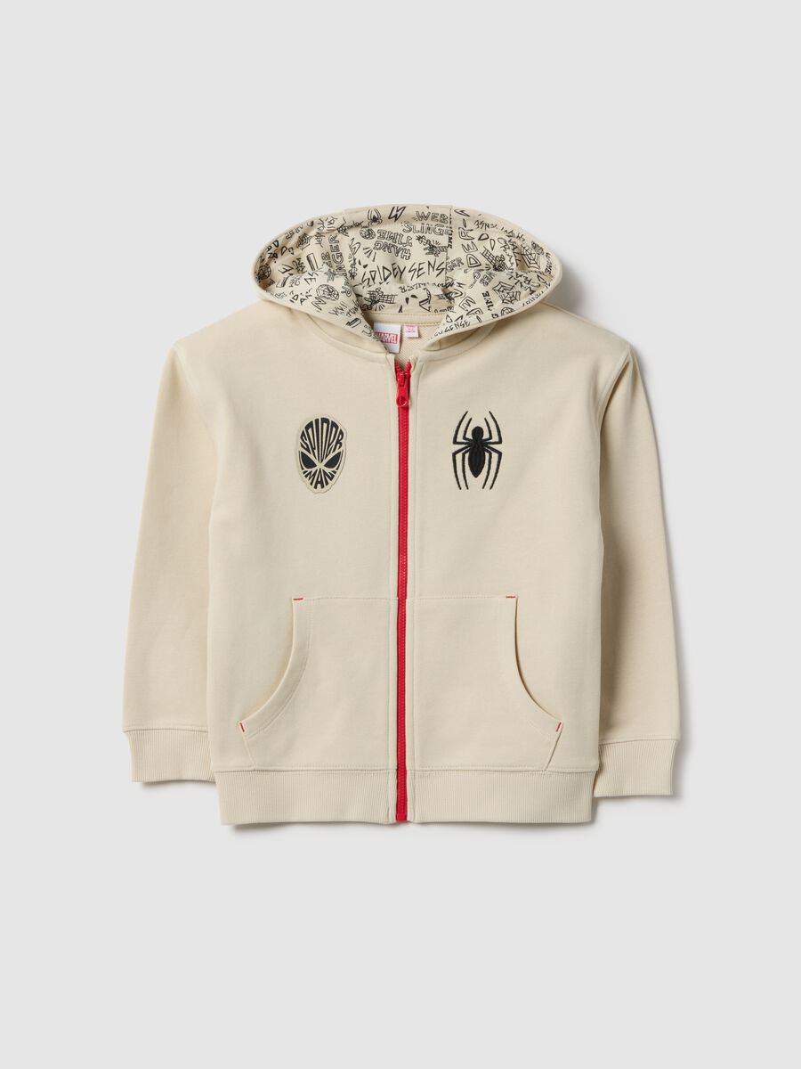 Boys' beige cotton blend sweatshirt with Spider-Man print_0
