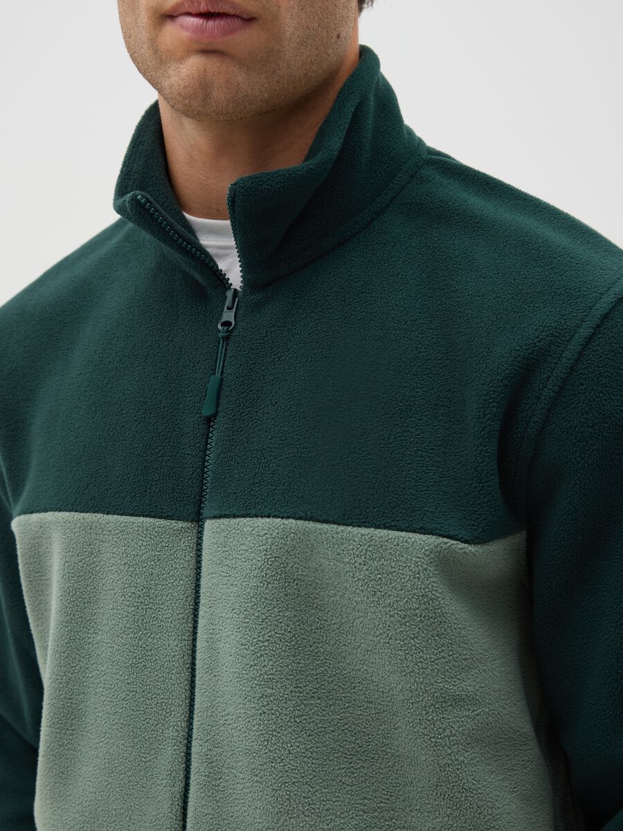 High-neck green fleece blend jumper regular fit with zip_3